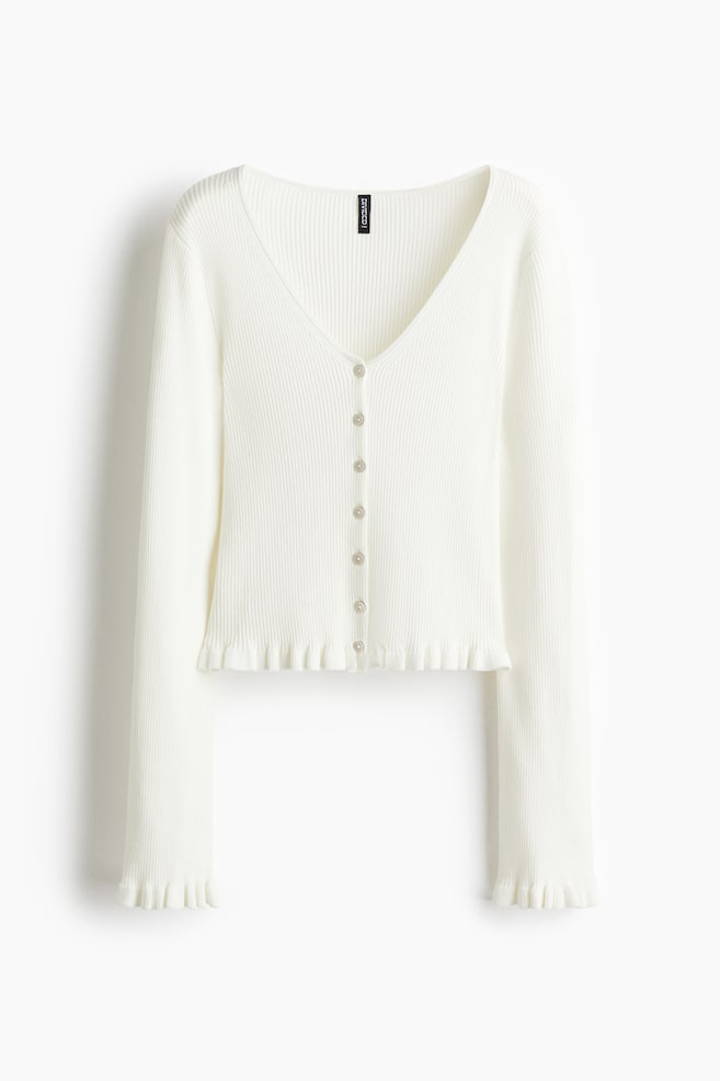 Ruffle-Trimmed Cardigan - White/Plum red - 1