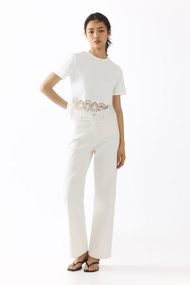 Lace-trimmed T-shirt-White - 2