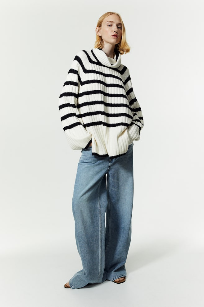 Rib-knit polo-neck jumper - White/Striped/Black/Striped/Beige - 1