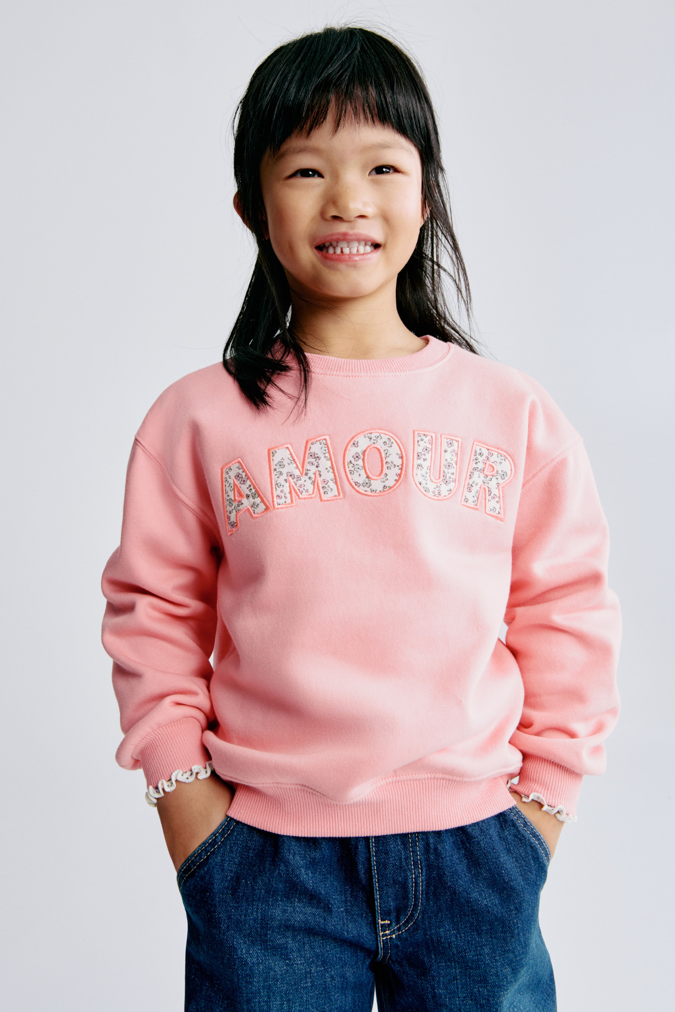 View larger image: Motif-detail sweatshirt - Pink/Amour - Kids | H&M 1