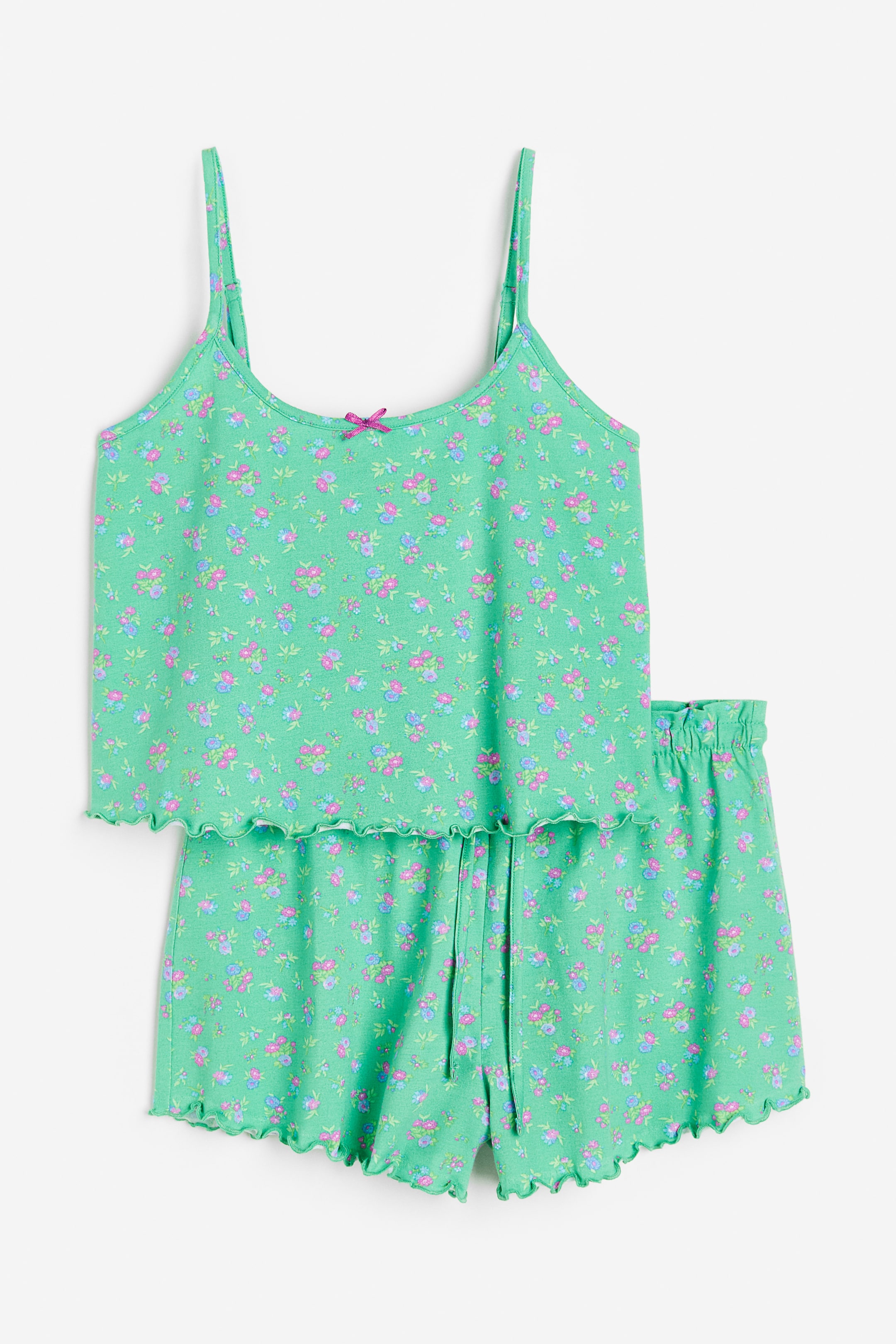 Pajama Top and Shorts - Green/floral - Ladies | H&M US