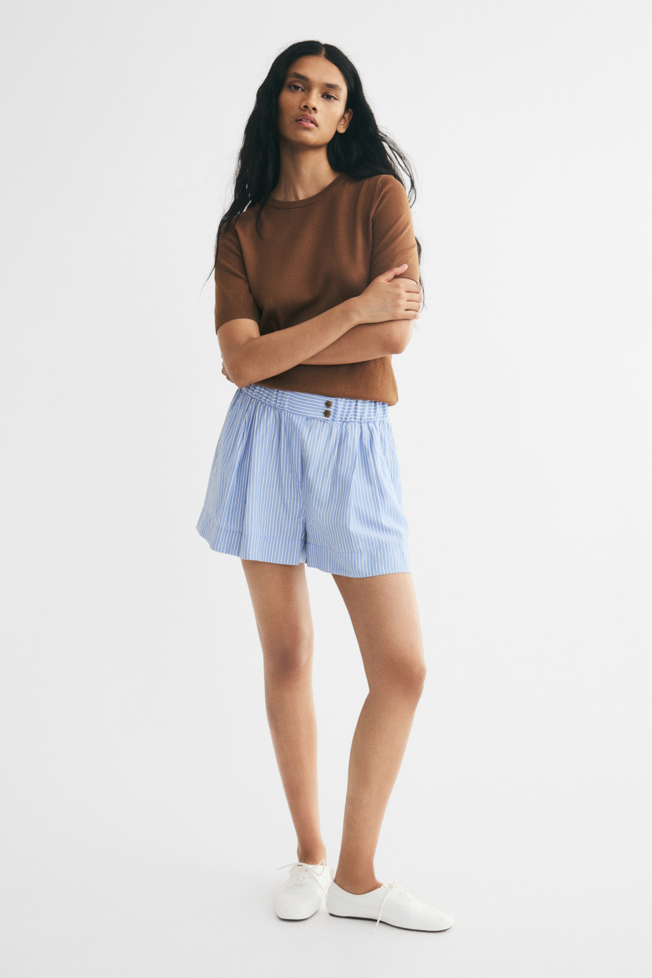 Short-Sleeved Fine-Knit Sweater