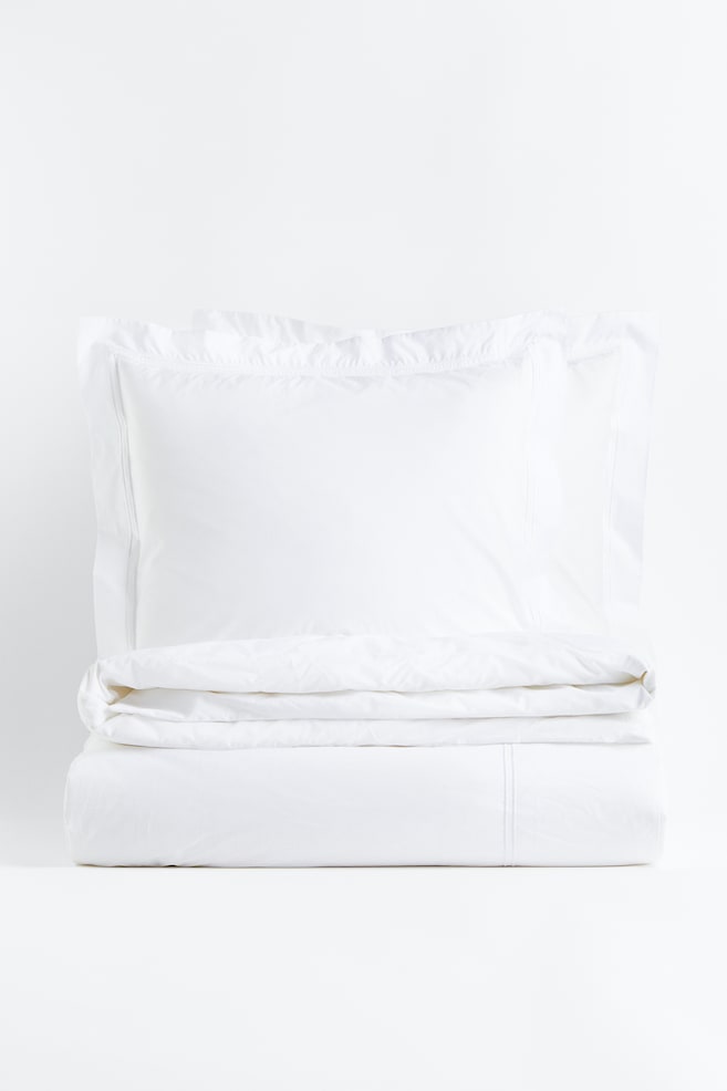 Cotton percale double/king duvet cover set - White/White/Black - 1