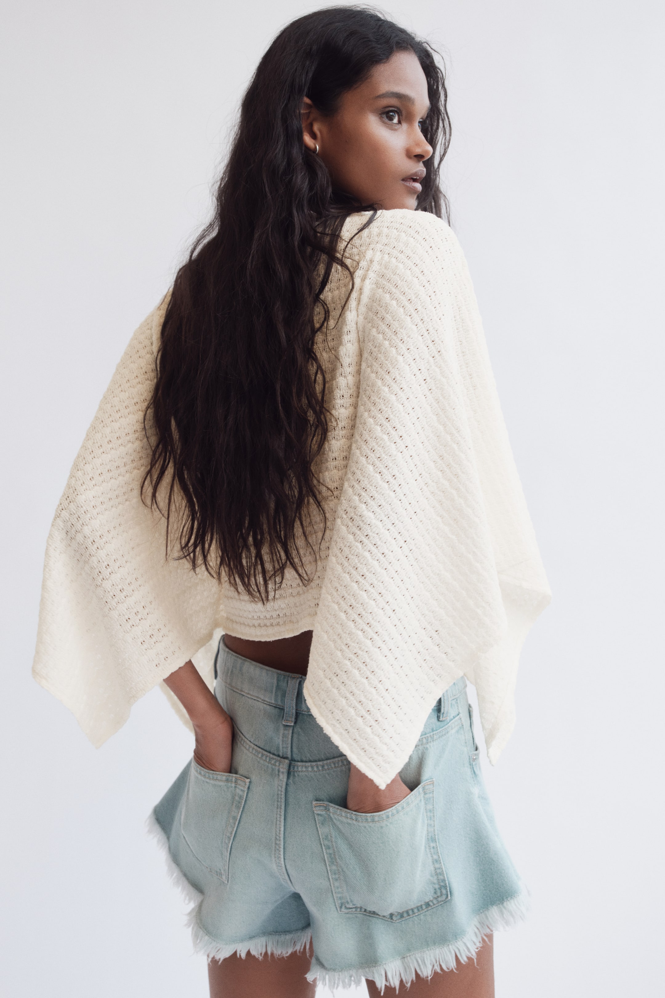 Textured-Knit Cape Top