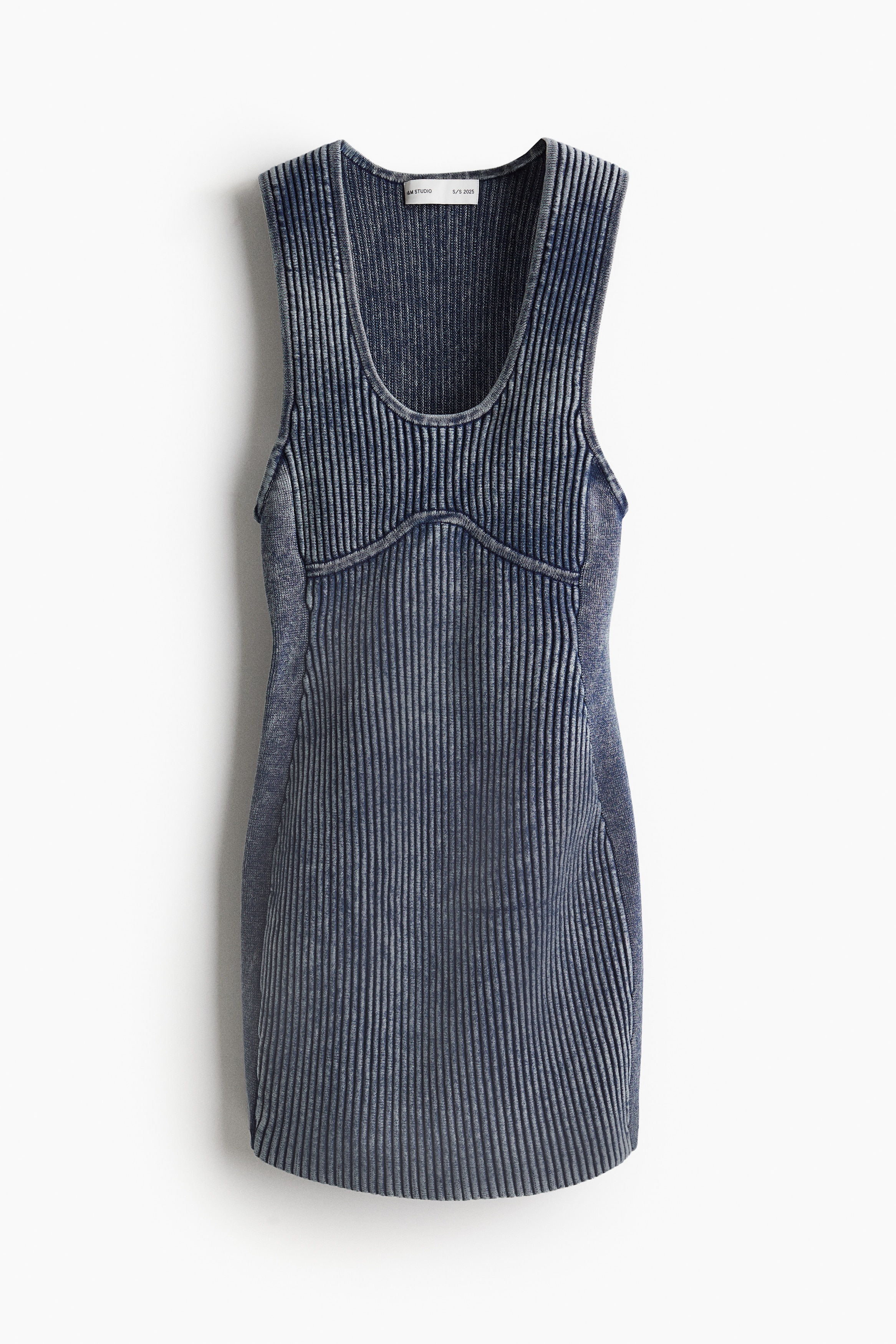 Geripptes Kleid im Washed-Look - Taubenblaumeliert