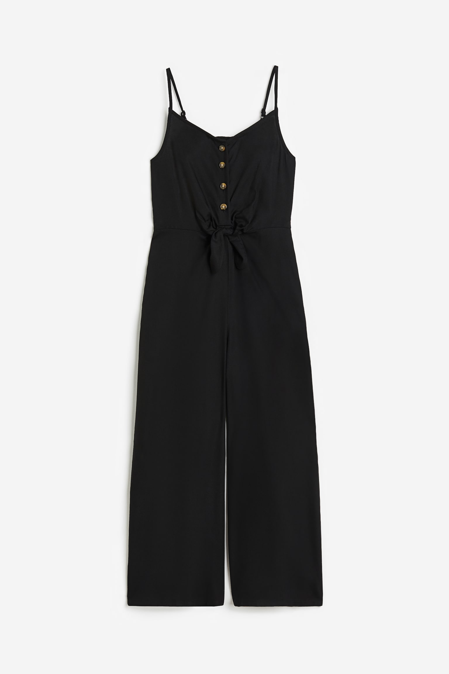 Tie Detail Viscose Jumpsuit - Black - 1