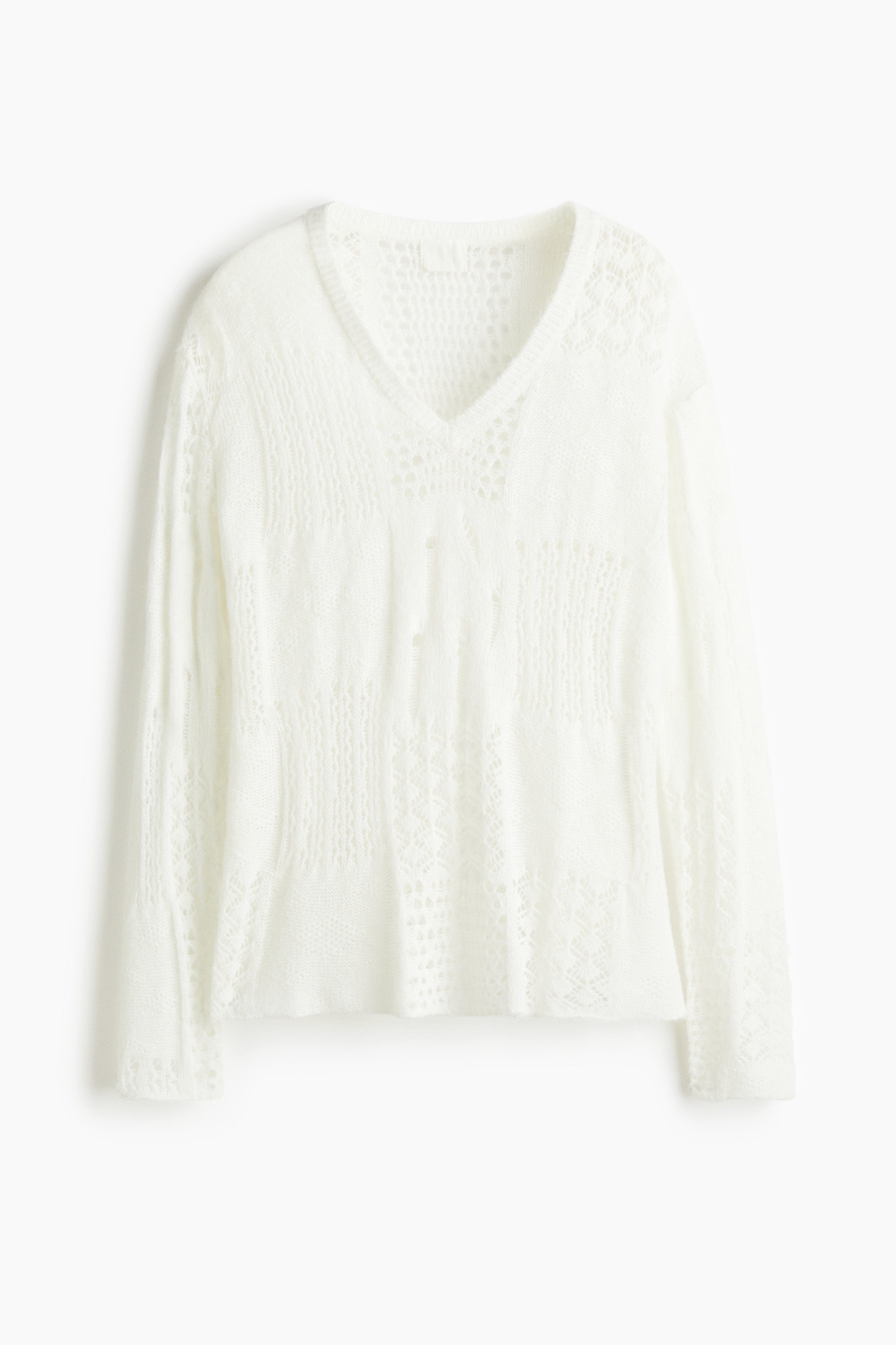 Vネックポインテルニットトップス - ホワイト