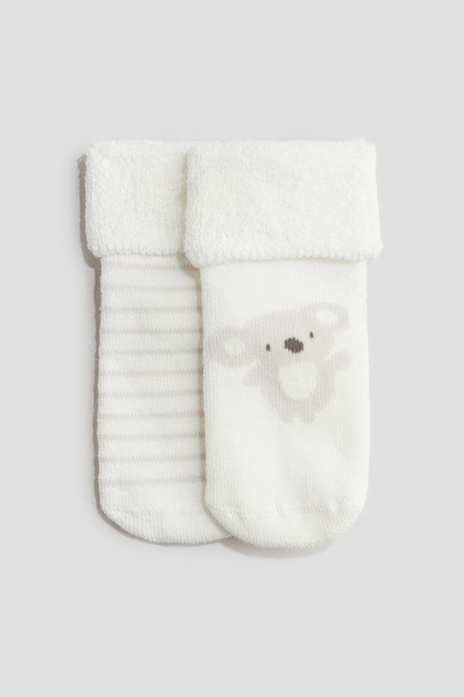 2-pack terry socks - White/Koalas/Light beige/Brown/White/I Love Mum/Light beige/Hello World/Beige/Giraffe - 1