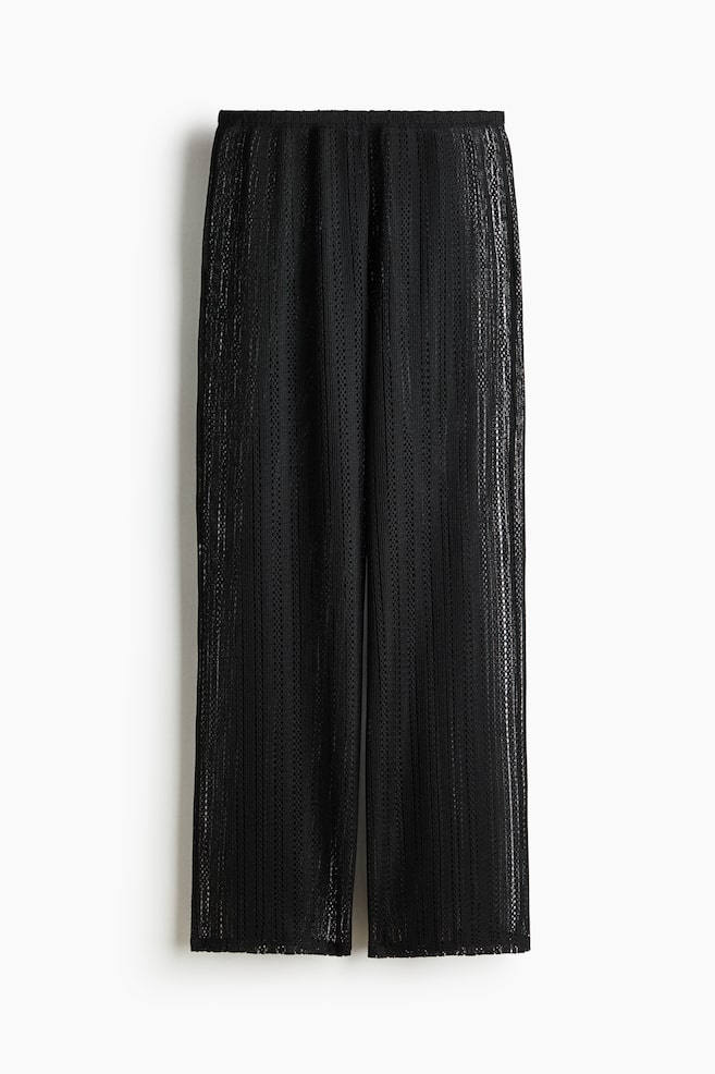 Wide-Leg Open-Knit Pants - Black/Light blue/striped - 1