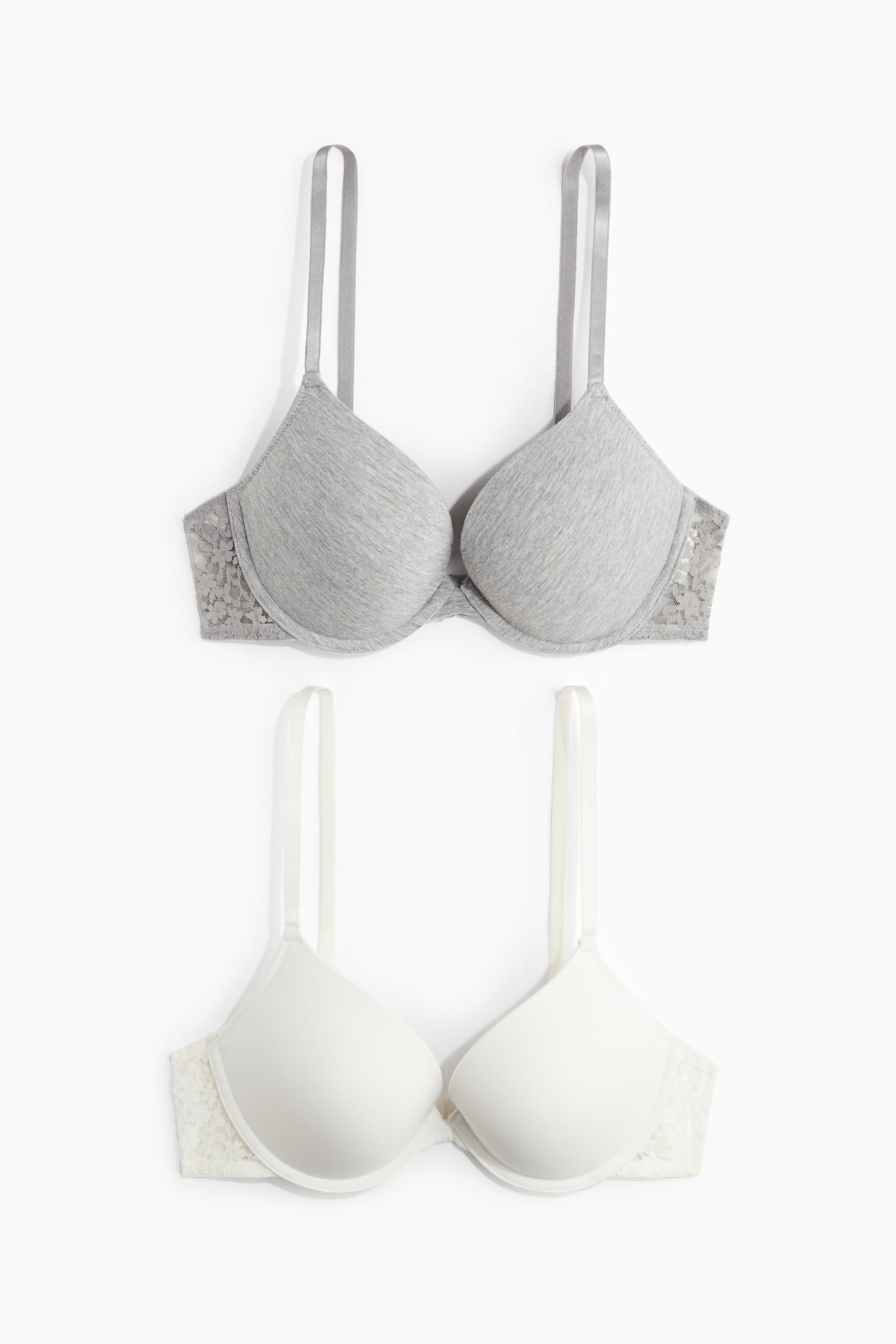 2-pack cotton push-up bras - Light grey marl/White/Black/White/White/Black - 1