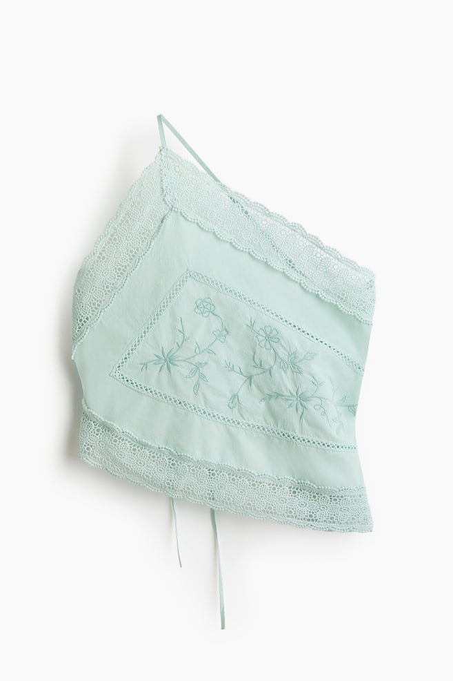 Top asymétrique avec dentelle - Turquoise clair/Ivoire - 1
