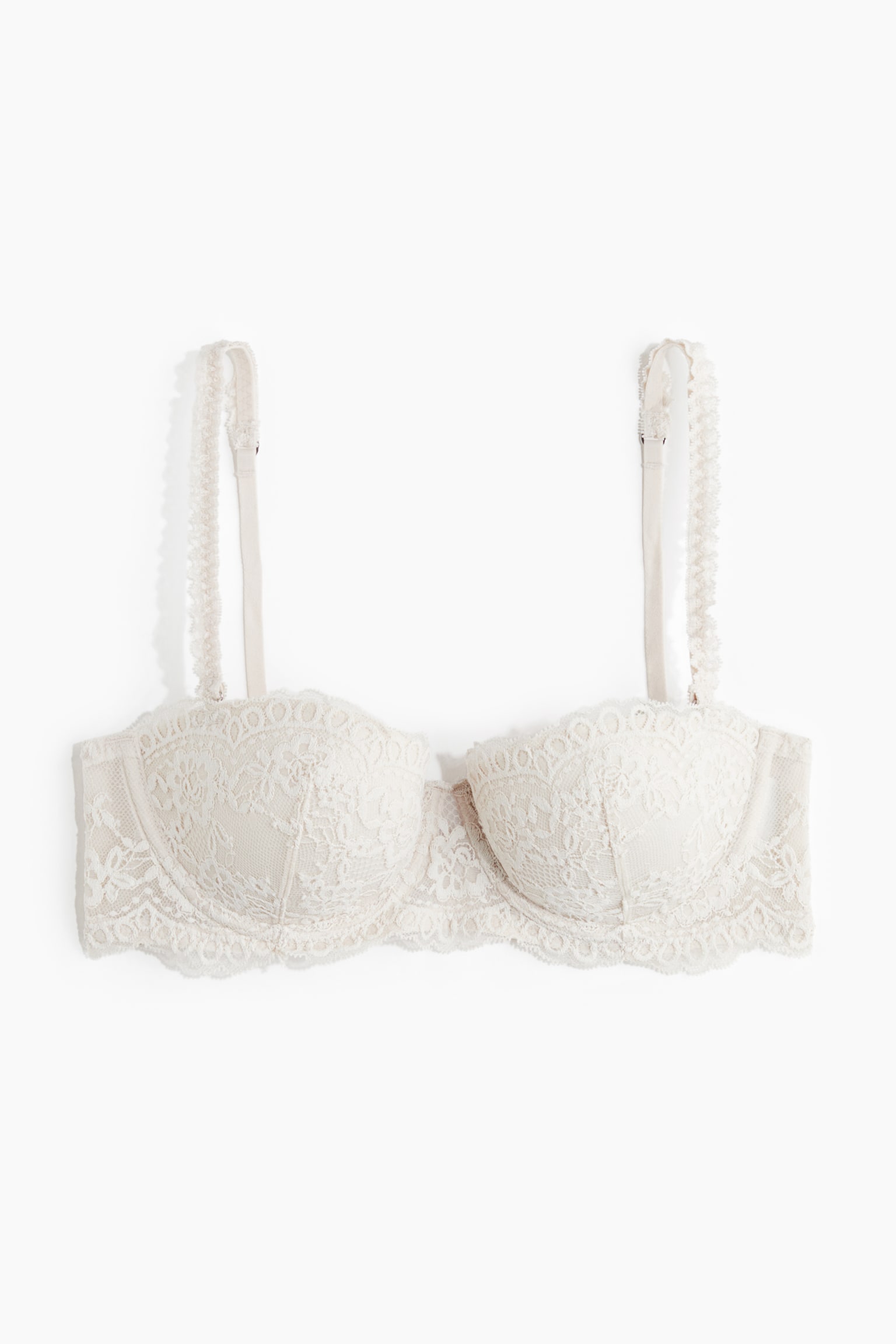 Padded lace balconette bra - Pale beige/Black - 1