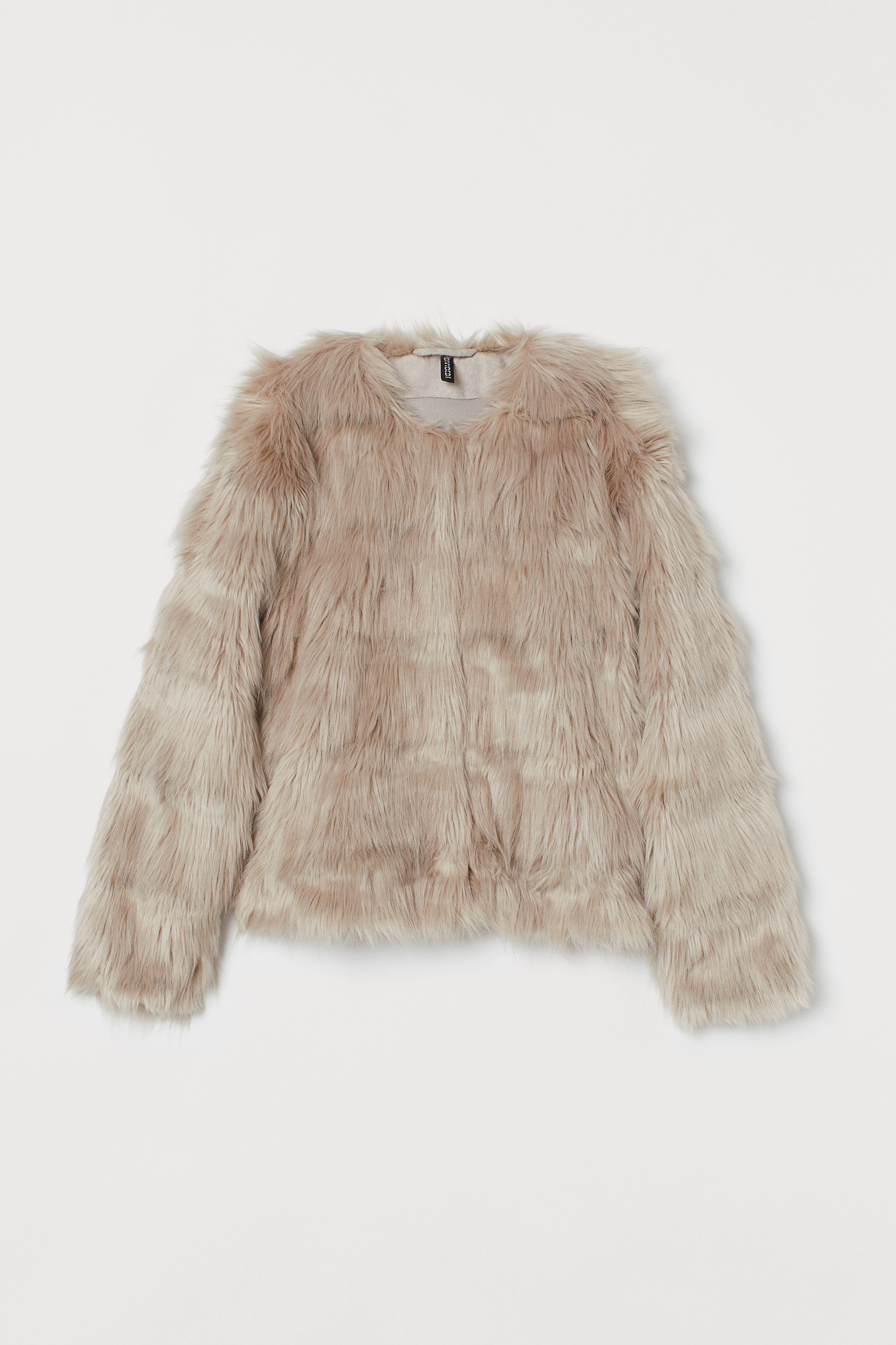 Cream fur coat h&m hotsell