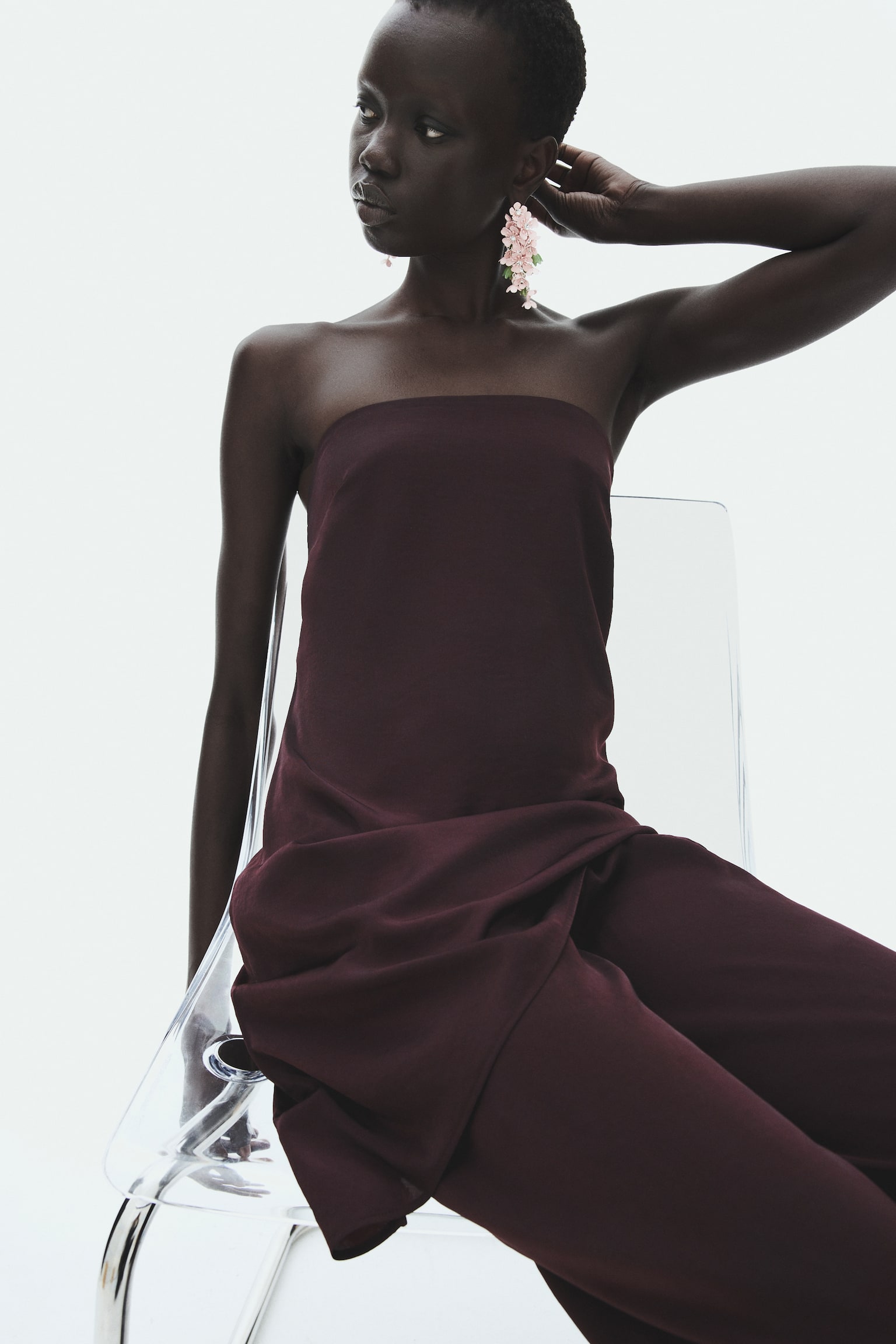 Asymmetric bandeau top - Burgundy - 1