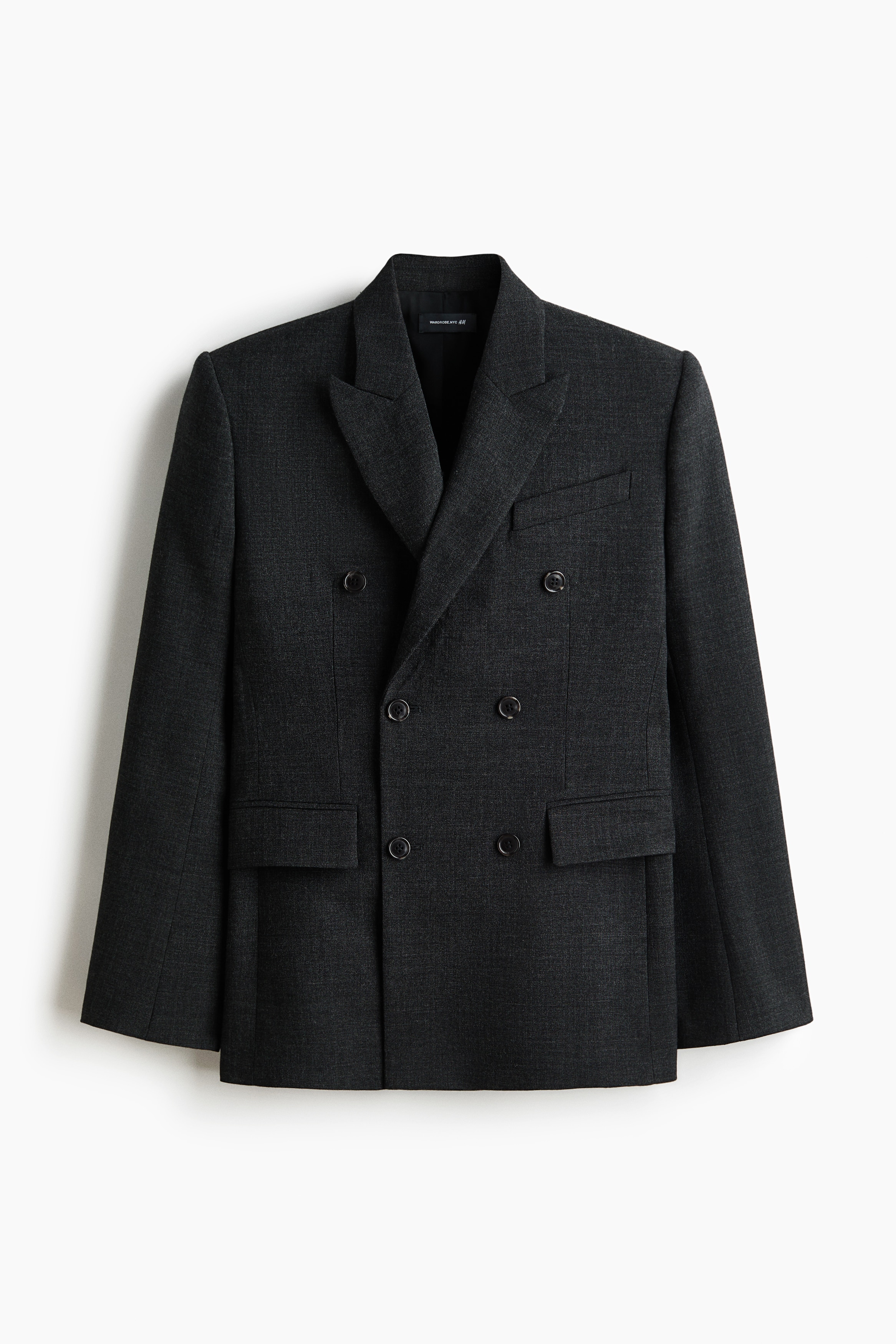 Double-Breasted Wool Blazer - Dark gray melange