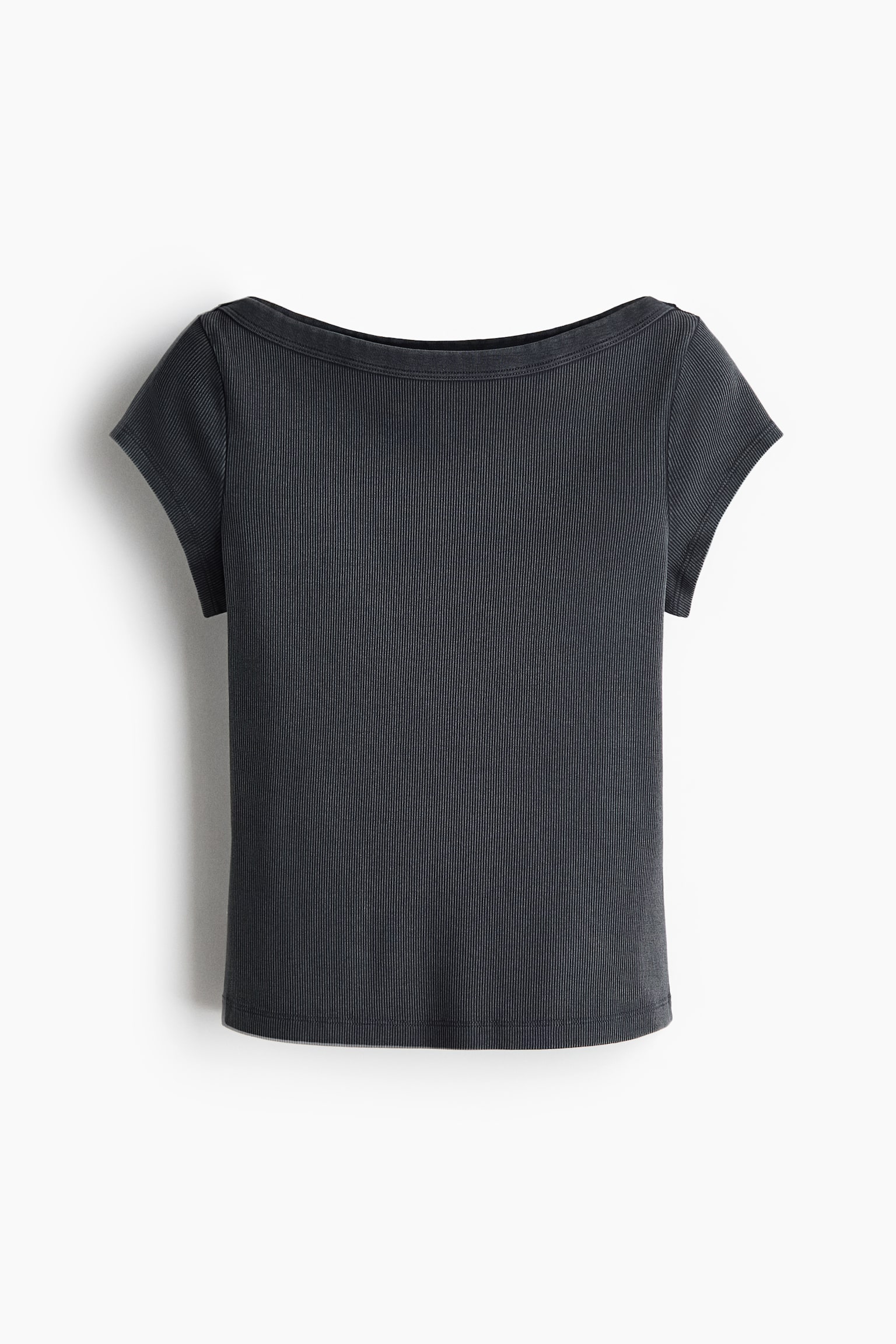 Rib-Knit Boat-Neck Top - Dark gray/Light beige/Khaki green/Pink
