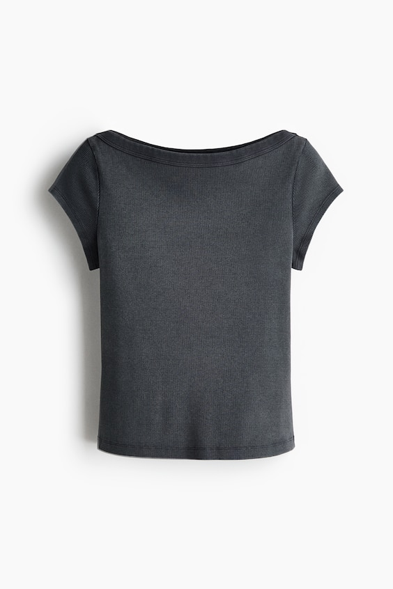 Женские топы H&M Rib-Knit Boat-Neck Top