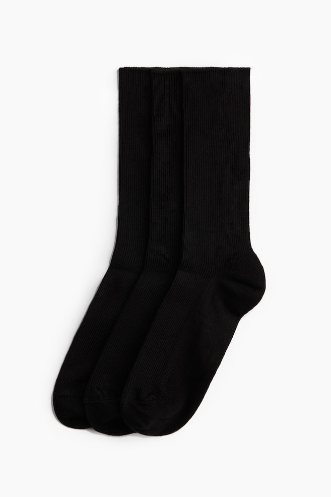 3-pack Ribbed Socks-Black - 2
