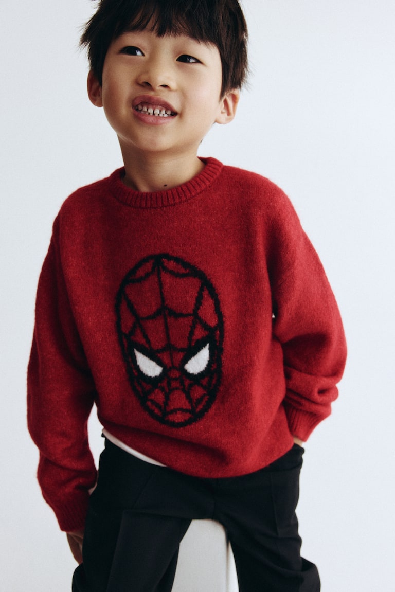 Jacquard-Knit Sweater Red/Spider-Man Kids H&M US