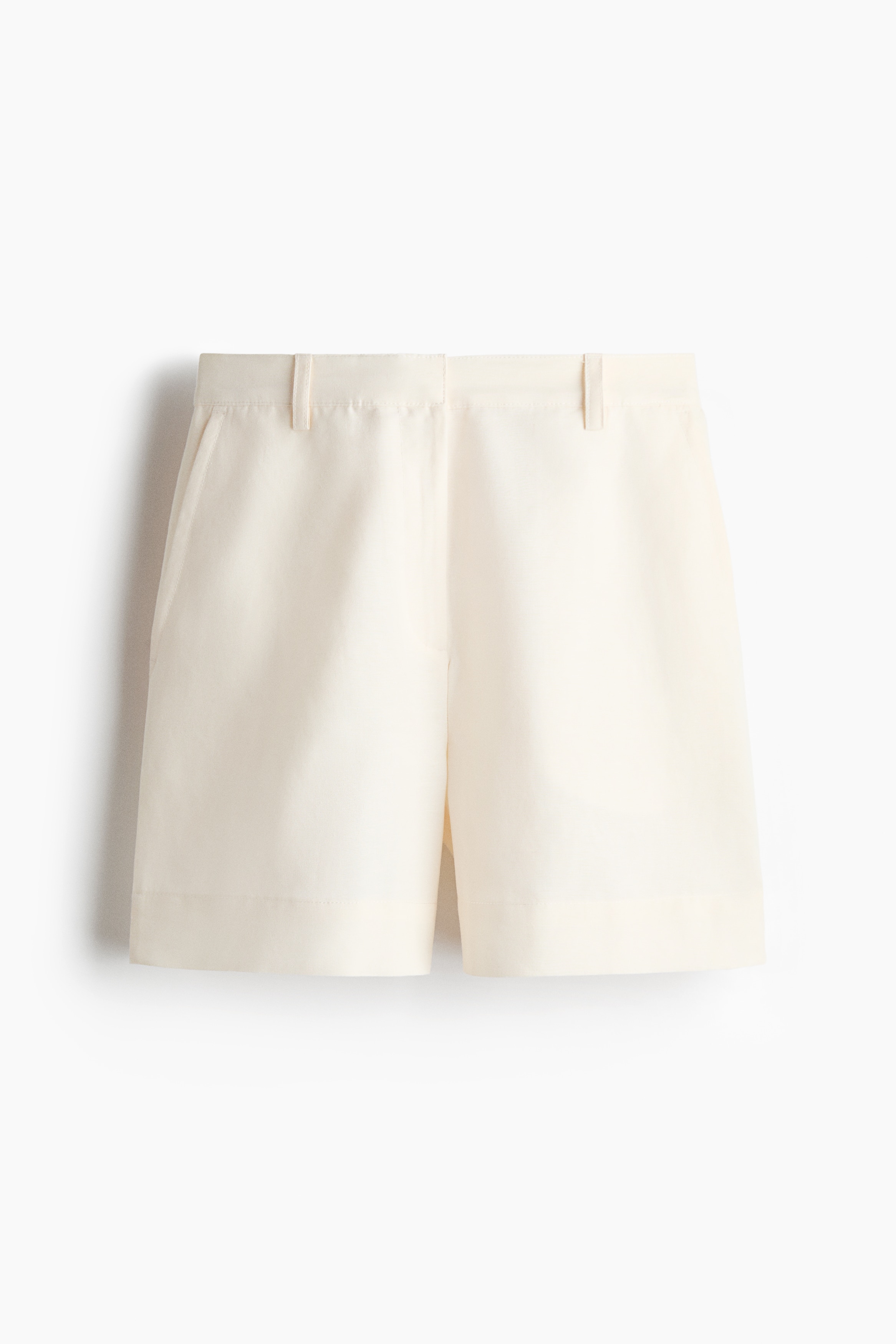 Linen-blend shorts - Cream/Dark khaki green