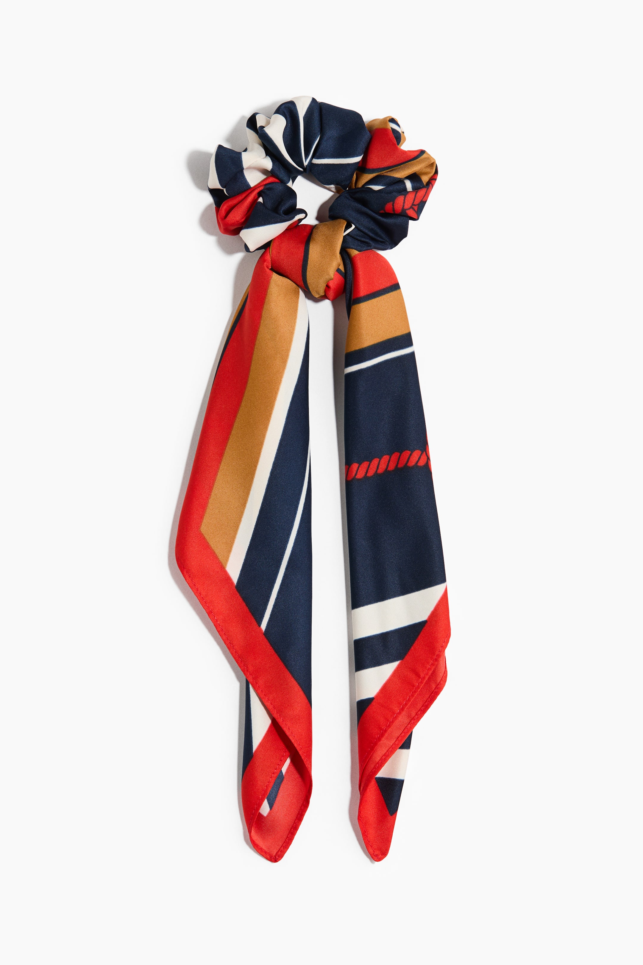 Visa större bild: Scrunchie med scarf-detalj - Marinblå/Röd/Beige - DAM | H&M FI 1