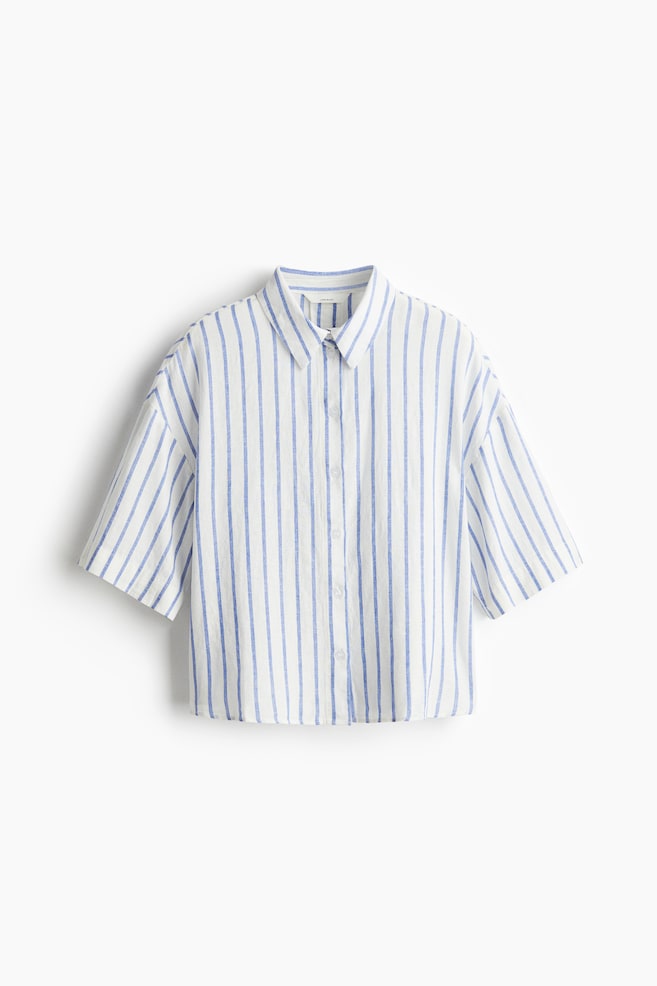 Linen-Blend Shirt - White/blue striped/Light beige - 1