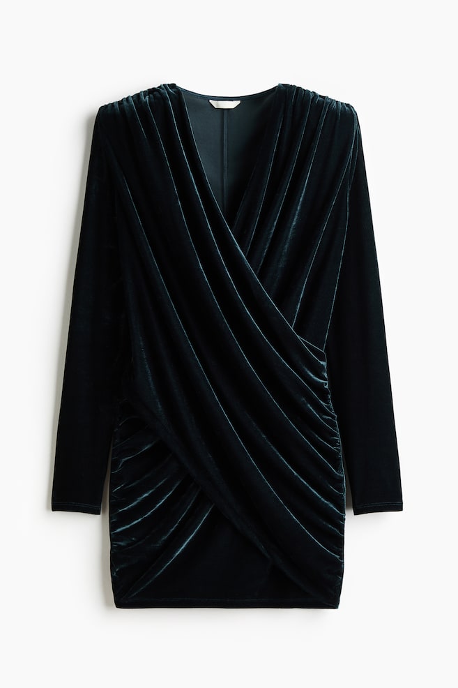 Minirobe en velours à effet drapé - Turquoise foncé/Noir - 1