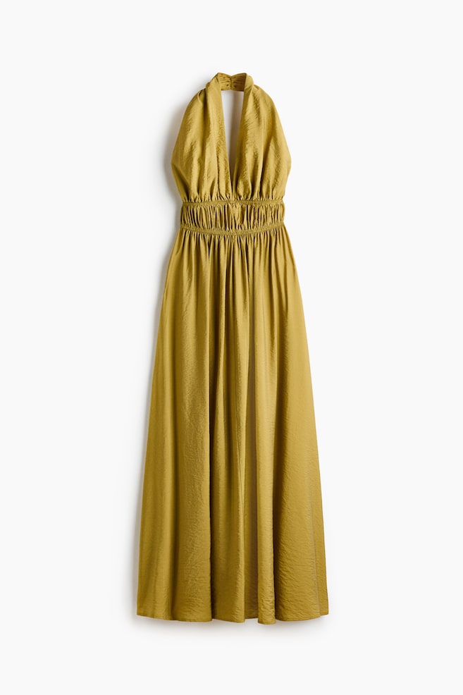 Vestido halterneck com saia rodada - Amarelo seco/Verde escuro/Padrão/Preto - 1