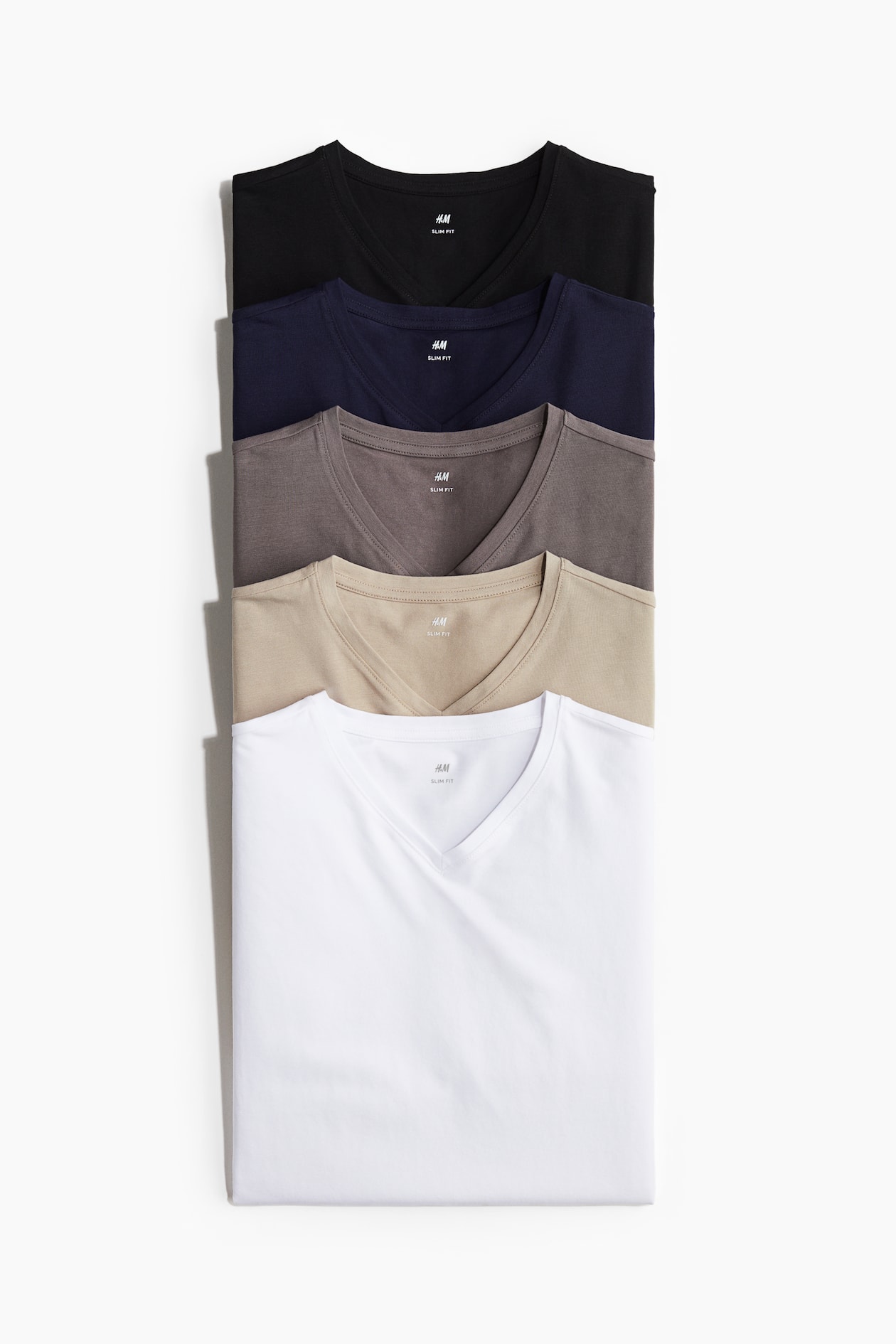5-pack Slim Fit V-neck T-shirts - White/beige/navy blue - Men | H&M US