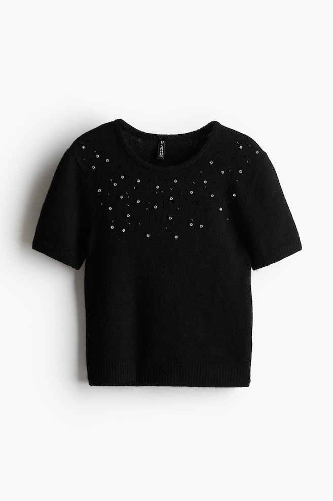 Embellished fine-knit top - Black - 1