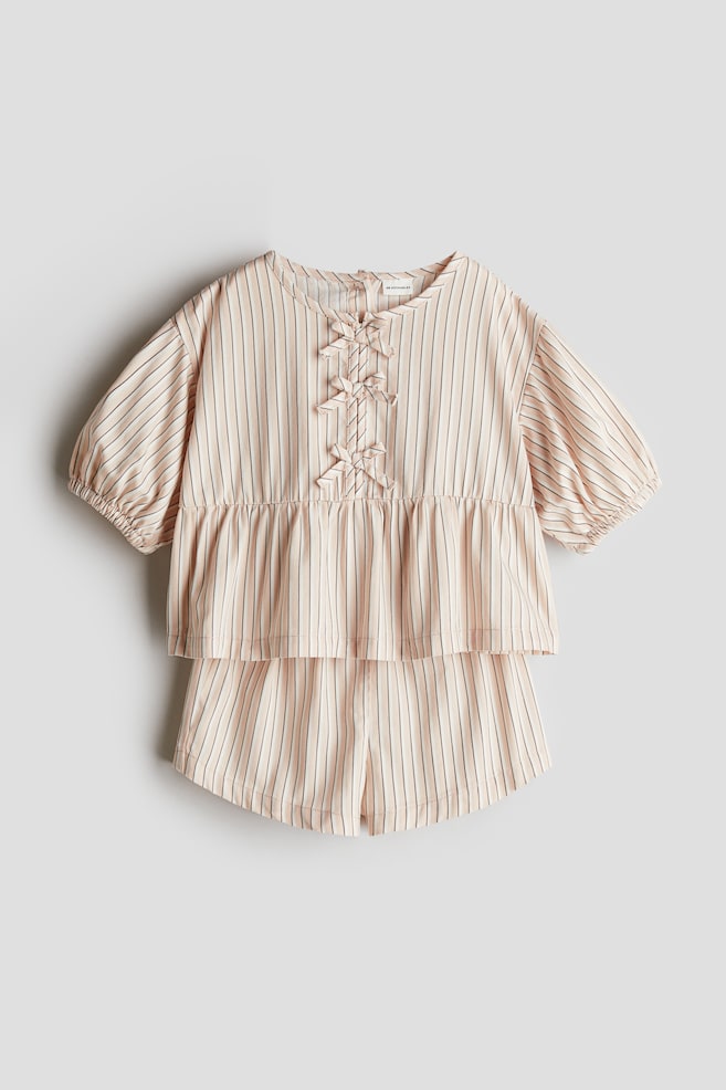 2-piece cotton poplin set - Peach/Striped/Pink/Floral - 1