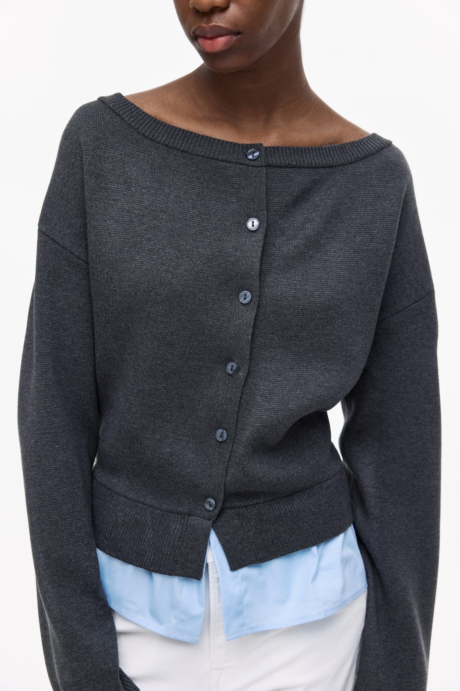 Layered off-the-shoulder cardigan - Dark grey marl - 1