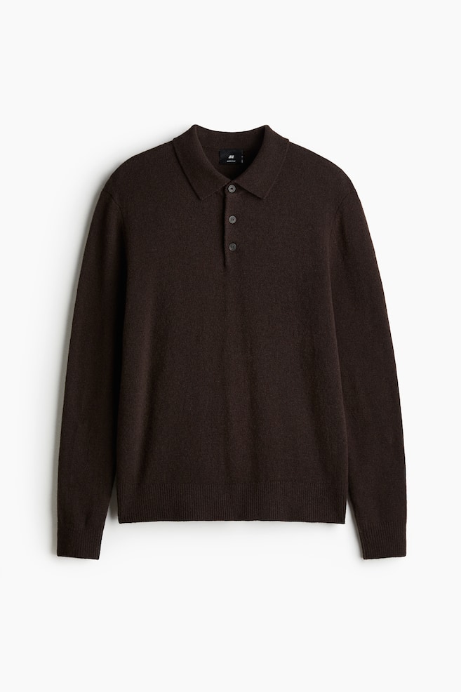 Regular Fit Wool Polo Shirt - Brown/Beige/Dark grey/Navy blue - 1