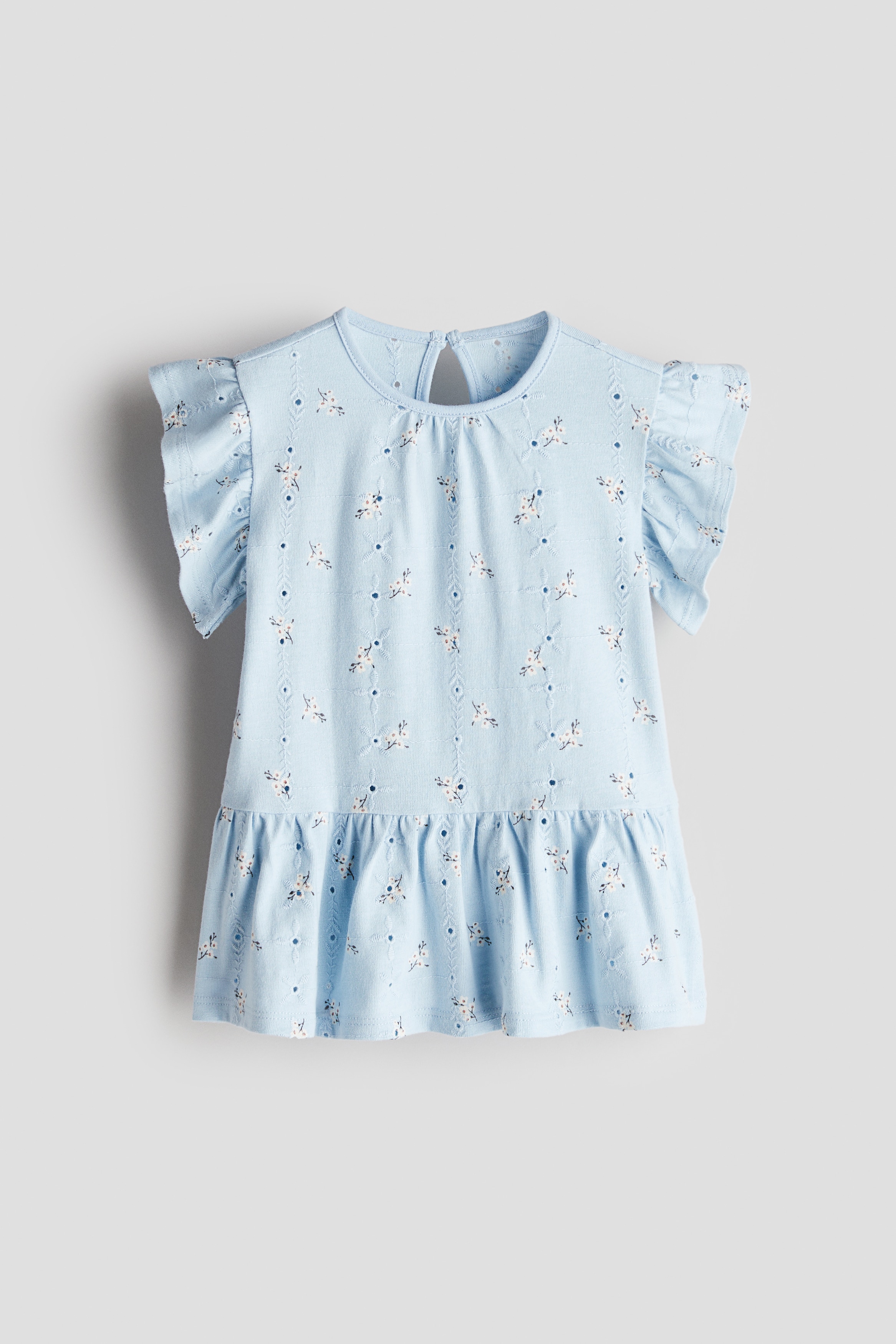 Nakış İşlemeli Elbise - Açık mavi/Çiçekli/Açık pembe