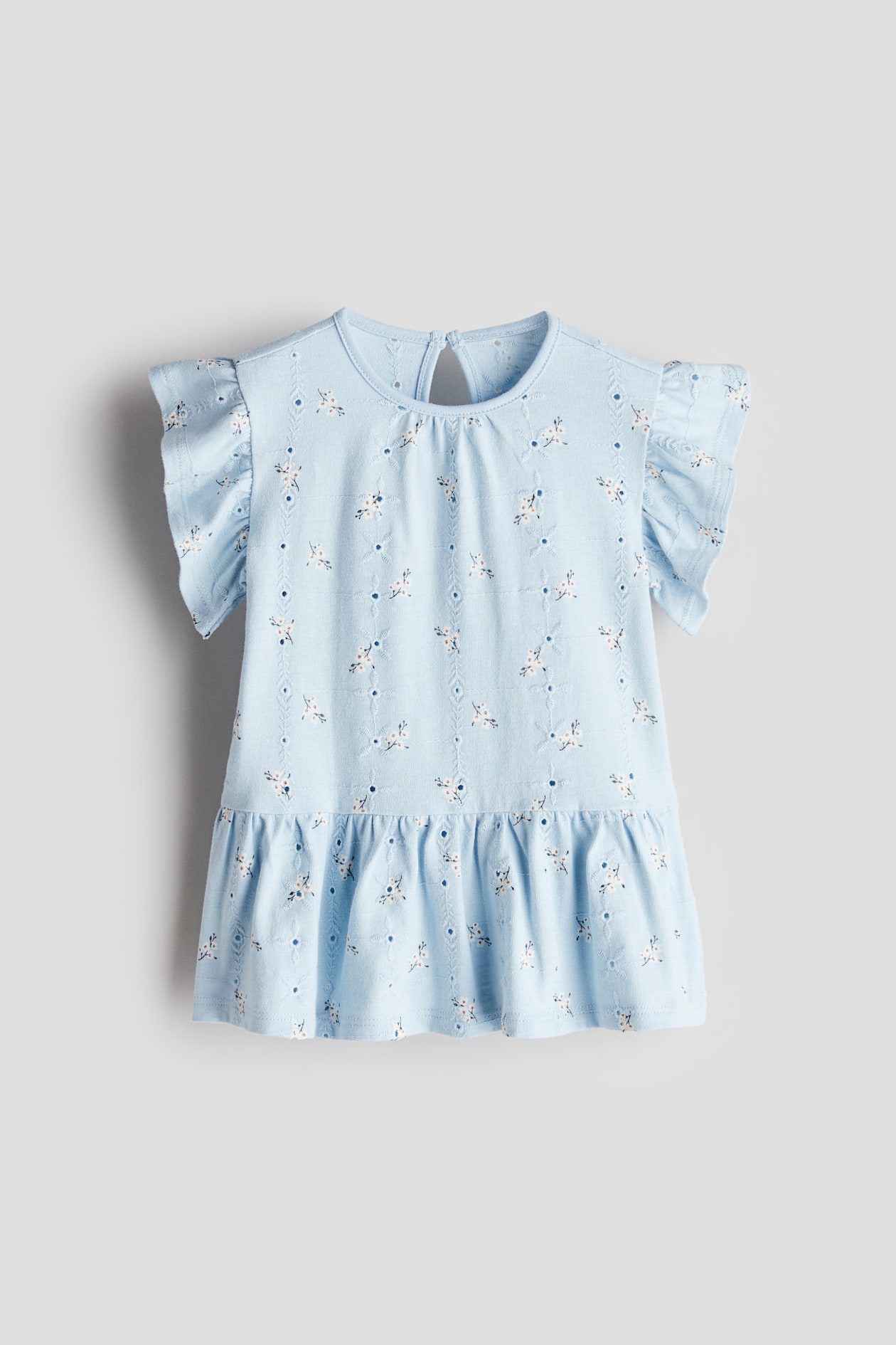 Light blue/floral Eyelet-Embroidered Dress for kids