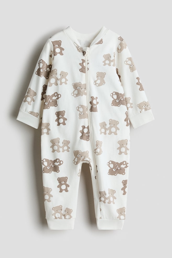 Patterned Pajama Jumpsuit - White/bears/Dark gray/animals/Light pink/cherries - 1