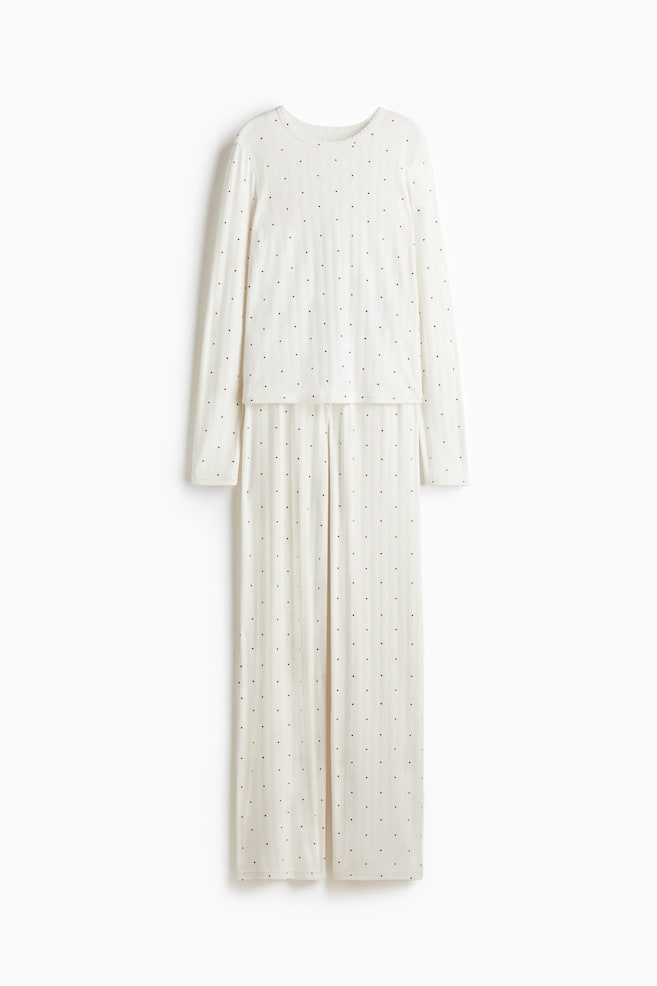 Pointelle jersey pyjamas - White/Hearts/Light grey marl - 1