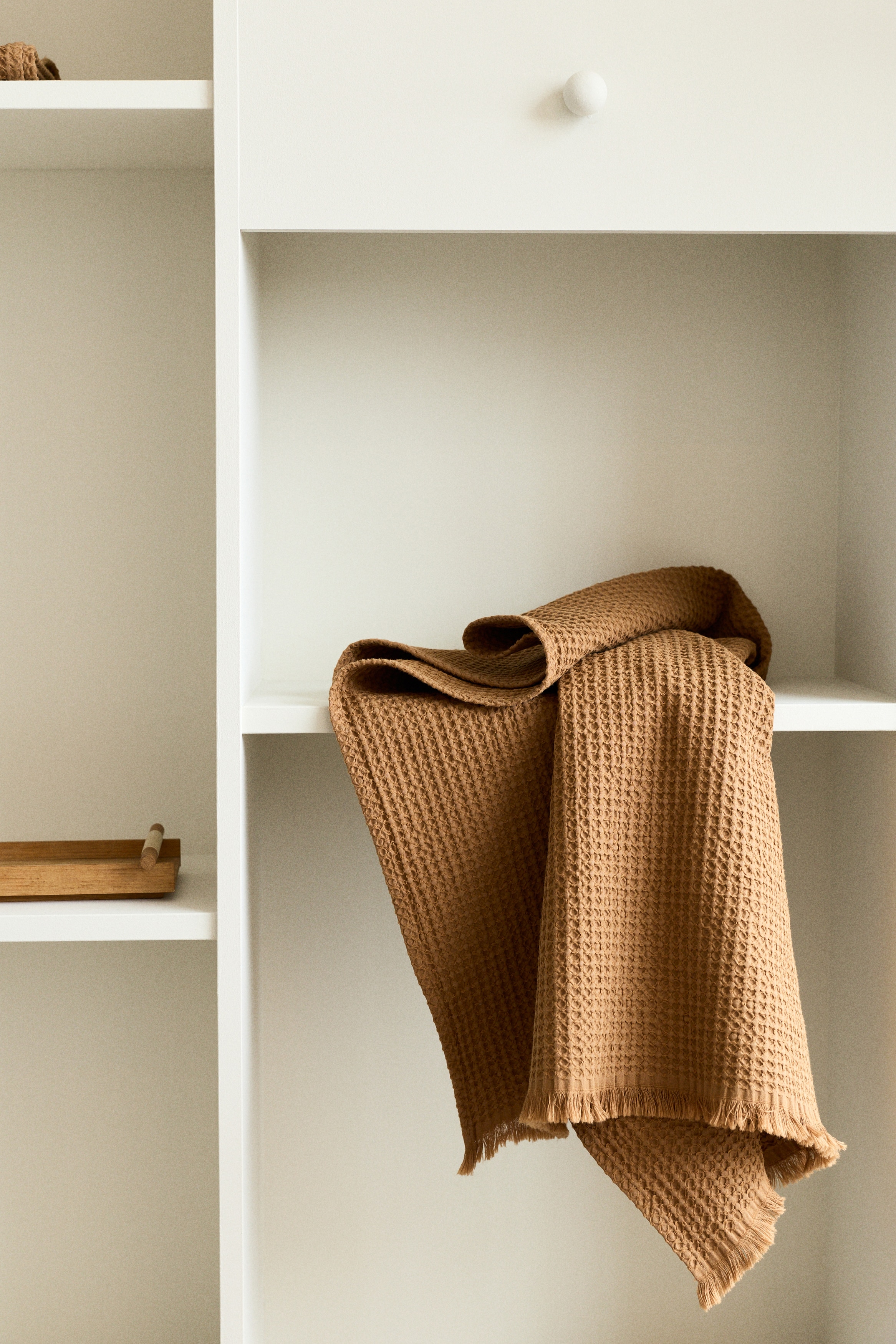 Våfflad badhandduk - Mörkbeige/Vit/Puderrosa/Ljusgul