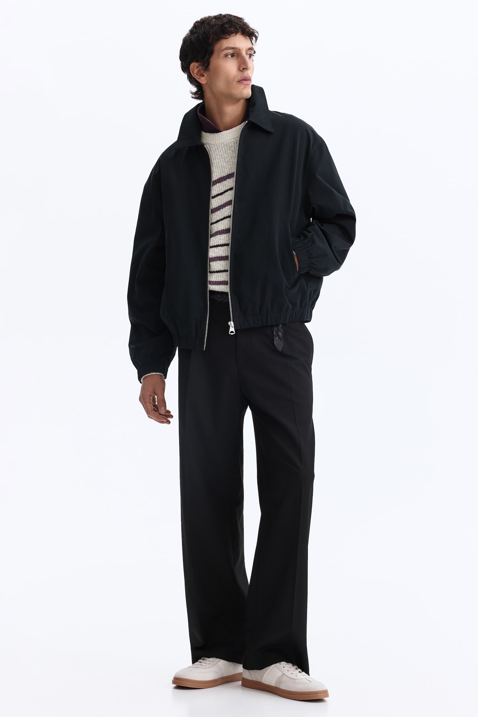 Collared cotton jacket - Black/Beige - 5