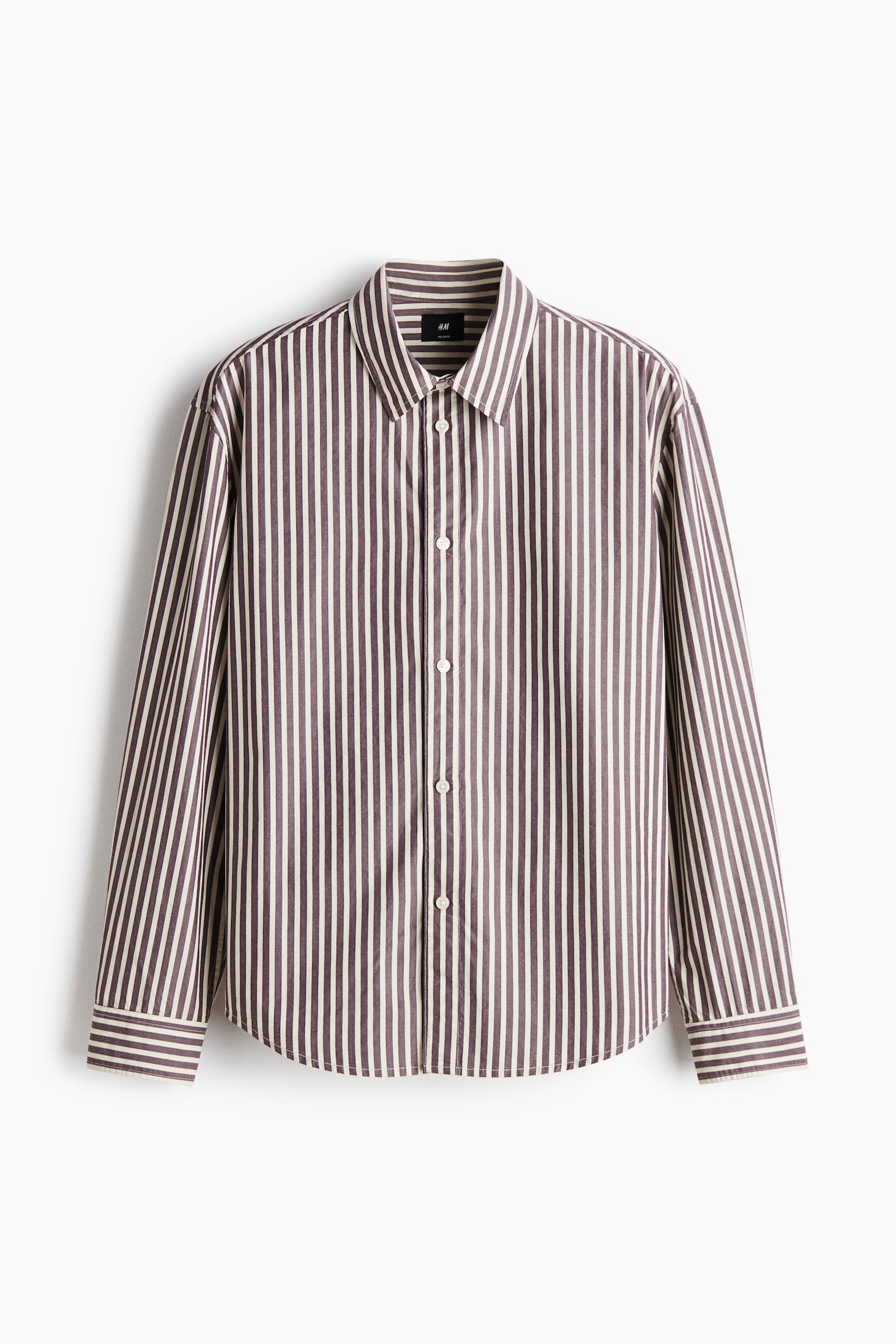 Relaxed-Fit Cotton Shirt - Dark purple/striped - 1