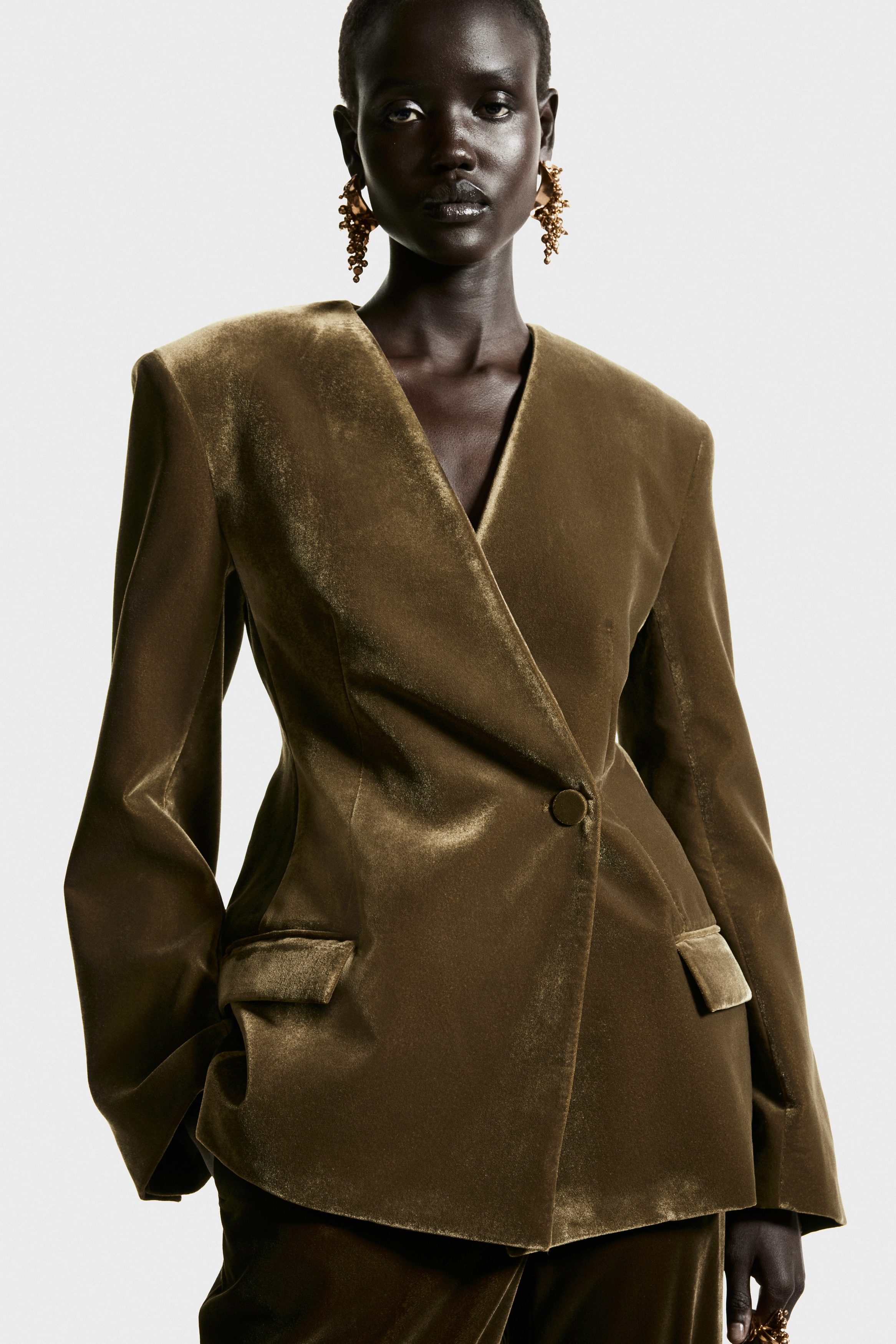 Femme - Blazer en velours Vert kaki foncé - Size: 48  - H&M