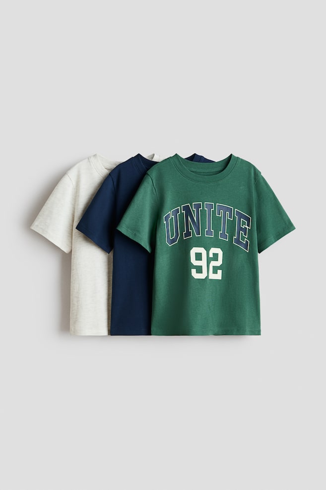 3-Pack Cotton T-Shirts - Dark green/Unite/Dark red/dogs/Navy blue/yellow/Dark gray/dinosaurs/Red/Saturn Quest/Light blue/Dino Fun - 1