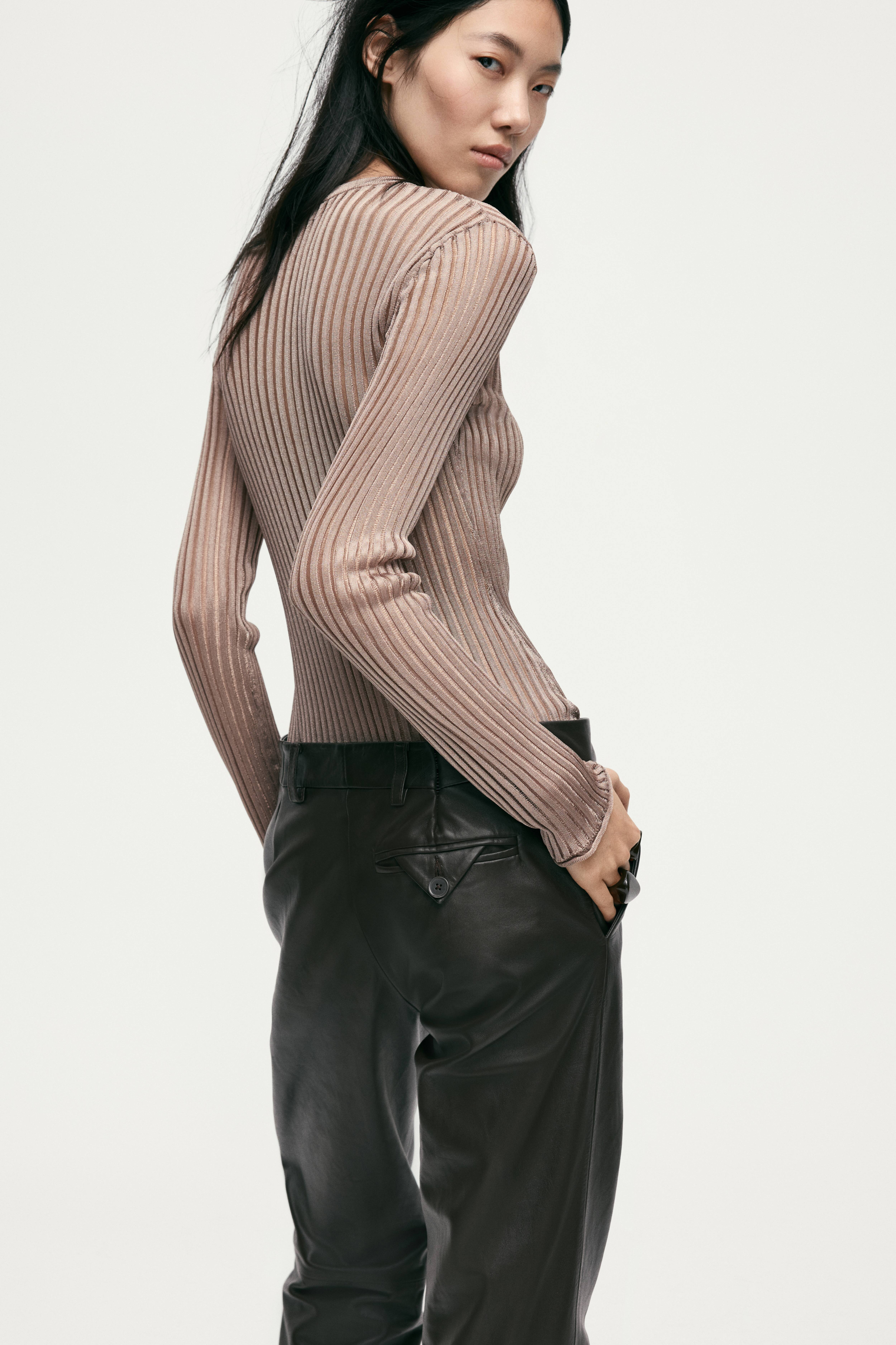 Sheer Rib-Knit Top