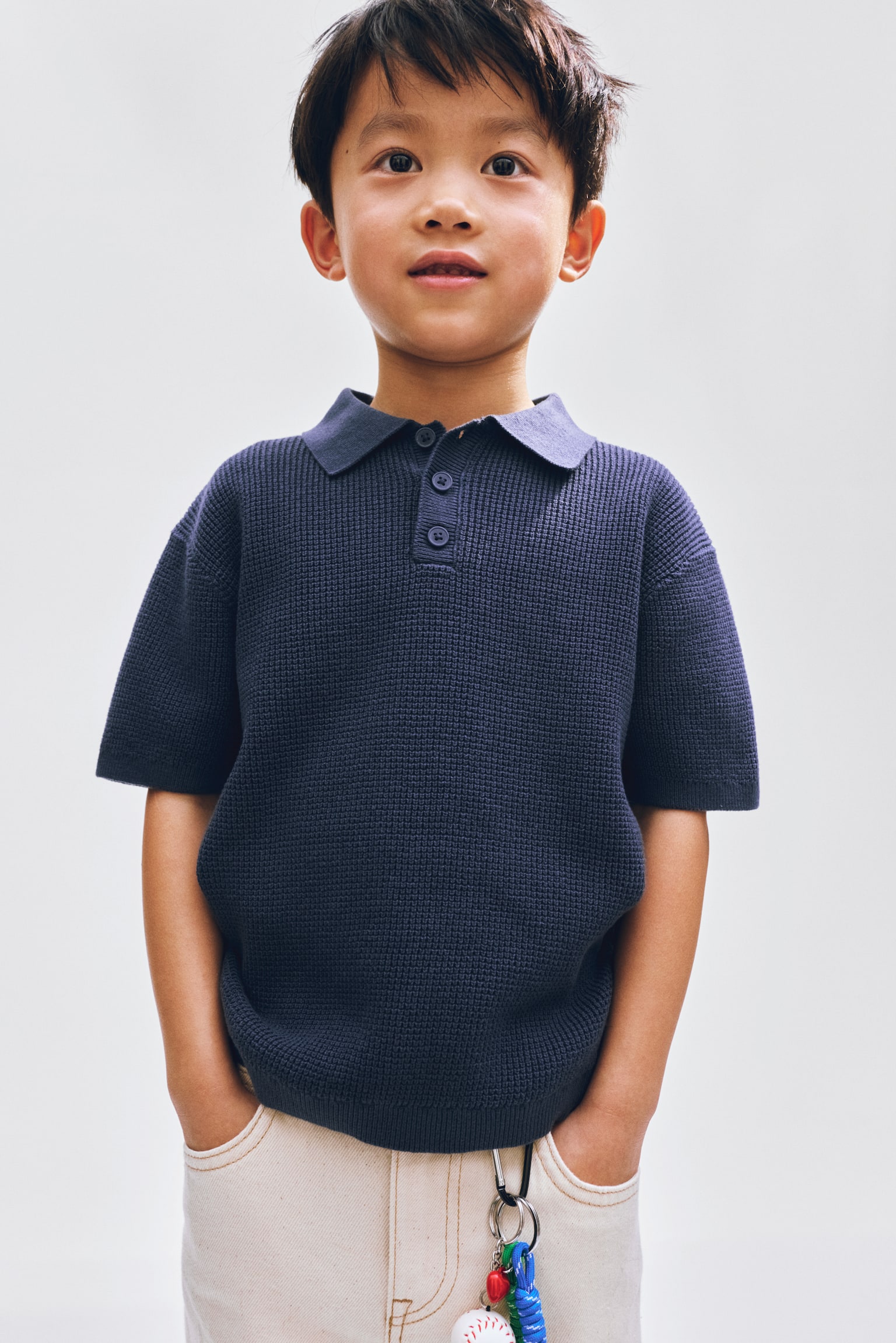 Gebreid katoenen polo - Marineblauw/Licht kakigroen/Roomwit/gestreept/Roomwit/Donkerblauw/wit gestreept/Dusty blauw - 2
