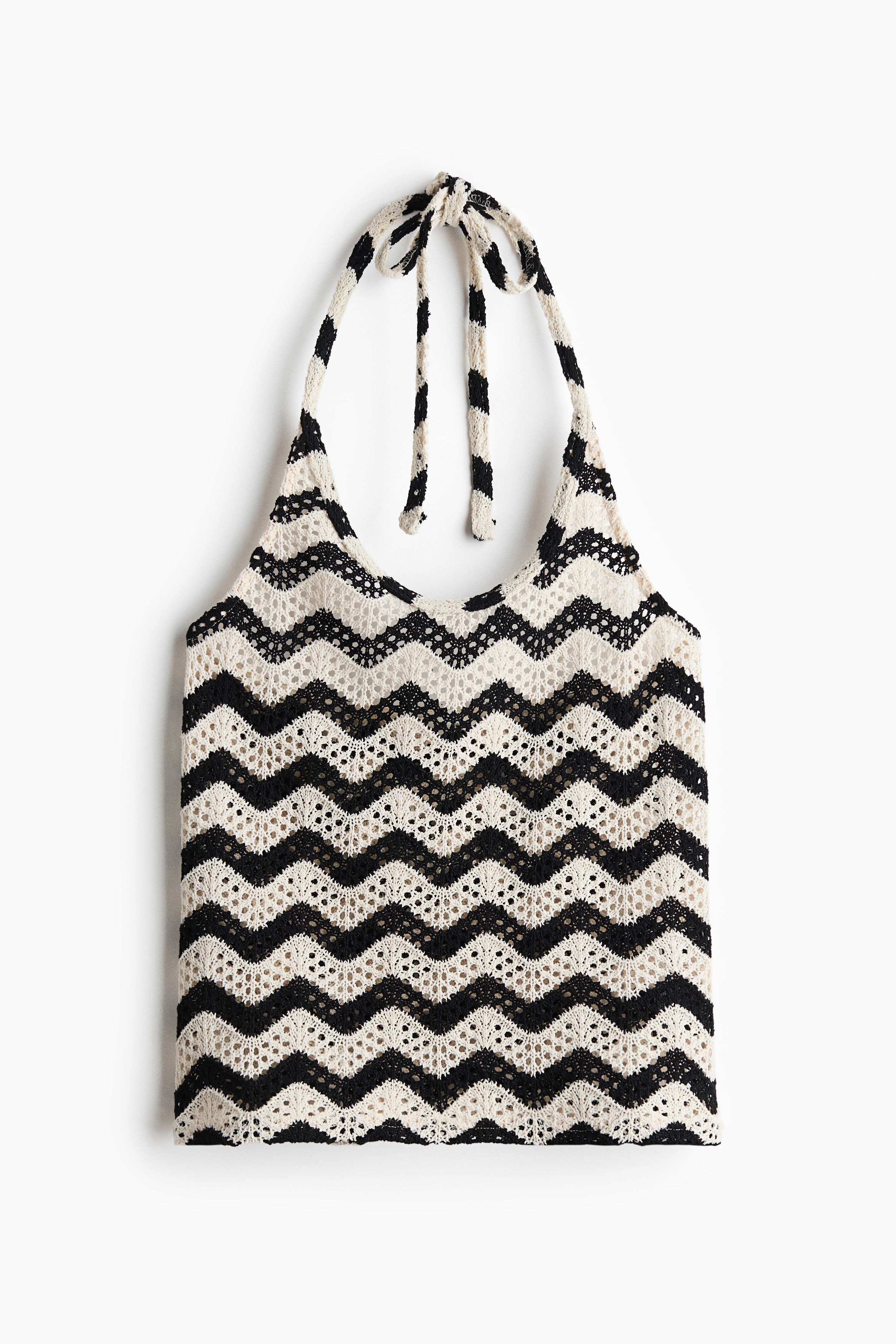 Pointelle-knit halterneck top - Black/Zigzag pattern/Cream/Striped/Cream
