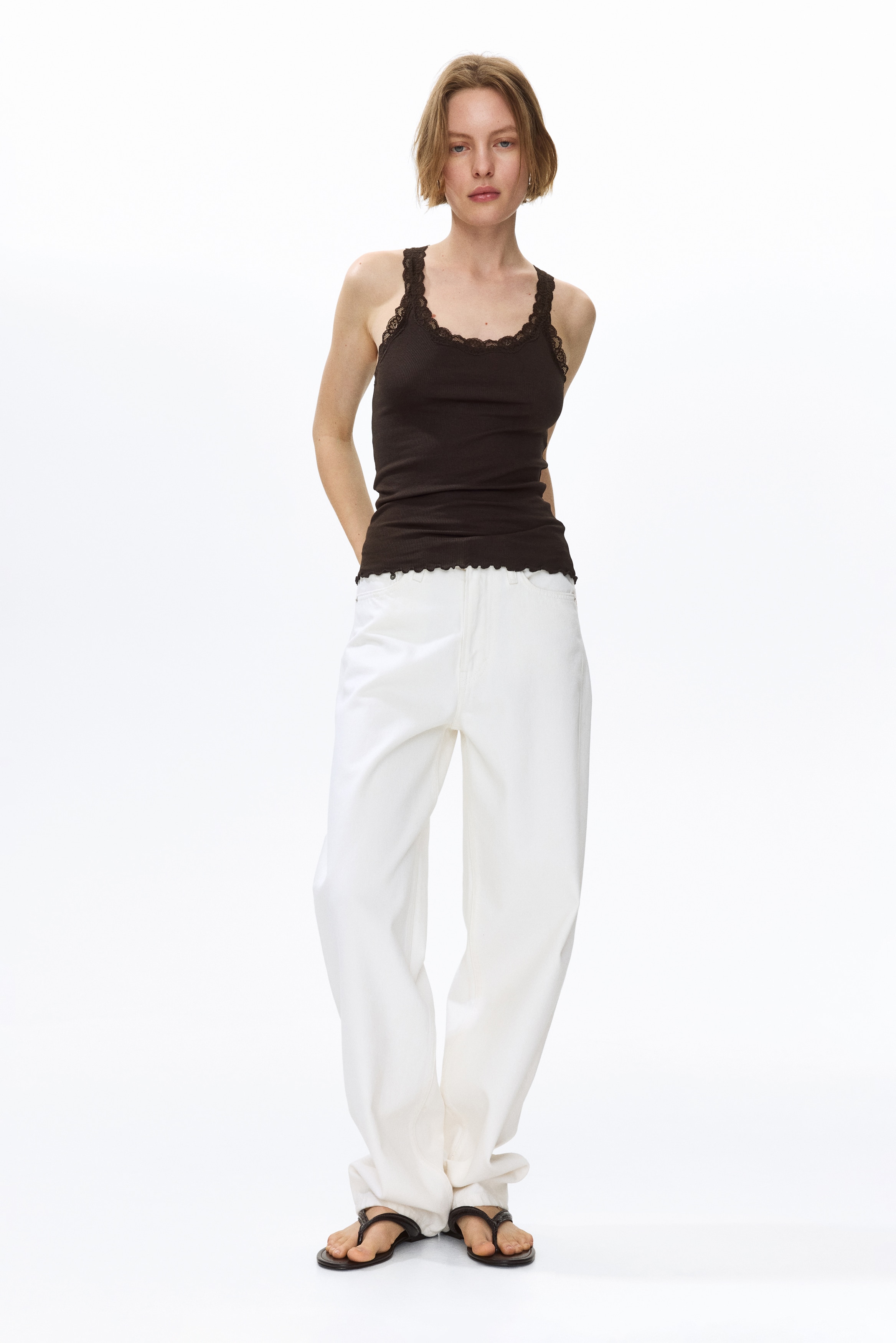 Lace-trimmed viscose-blend vest top