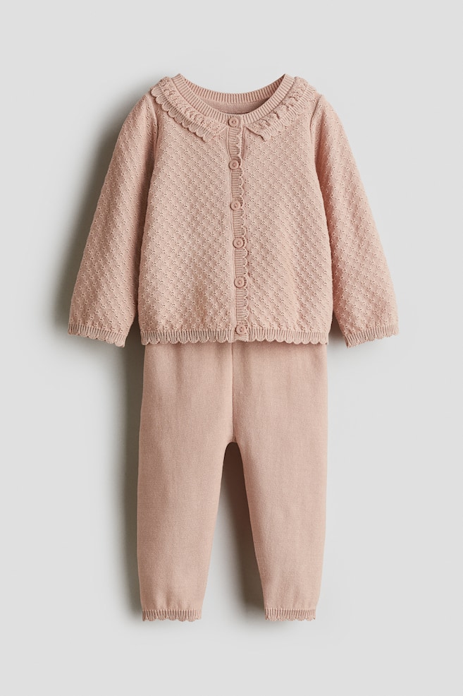2-piece Cotton Knit Set - Light dusty pink/Light beige - 1