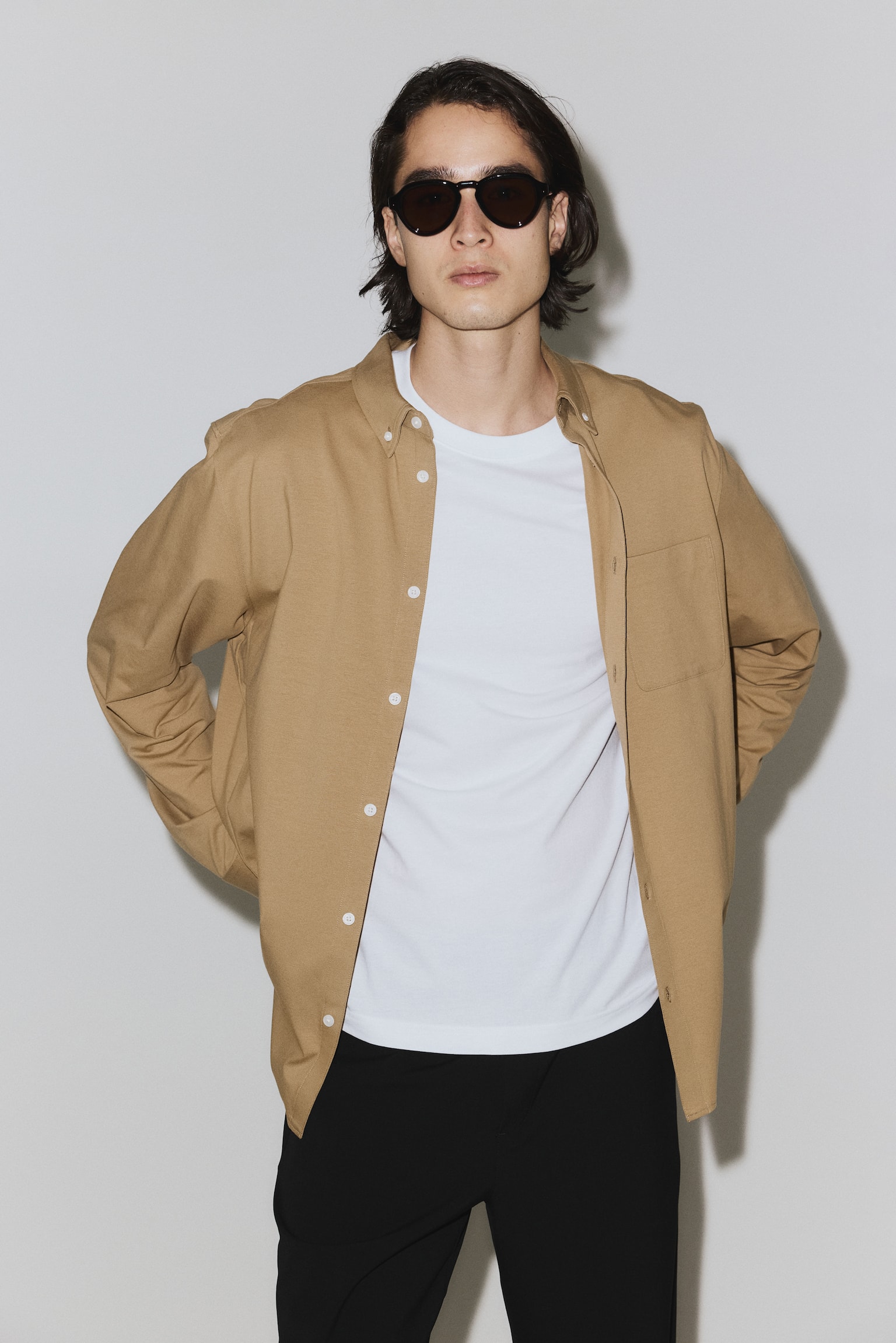 Four-way Stretch Regular Fit Shirt - Beige/White/Light blue - 3