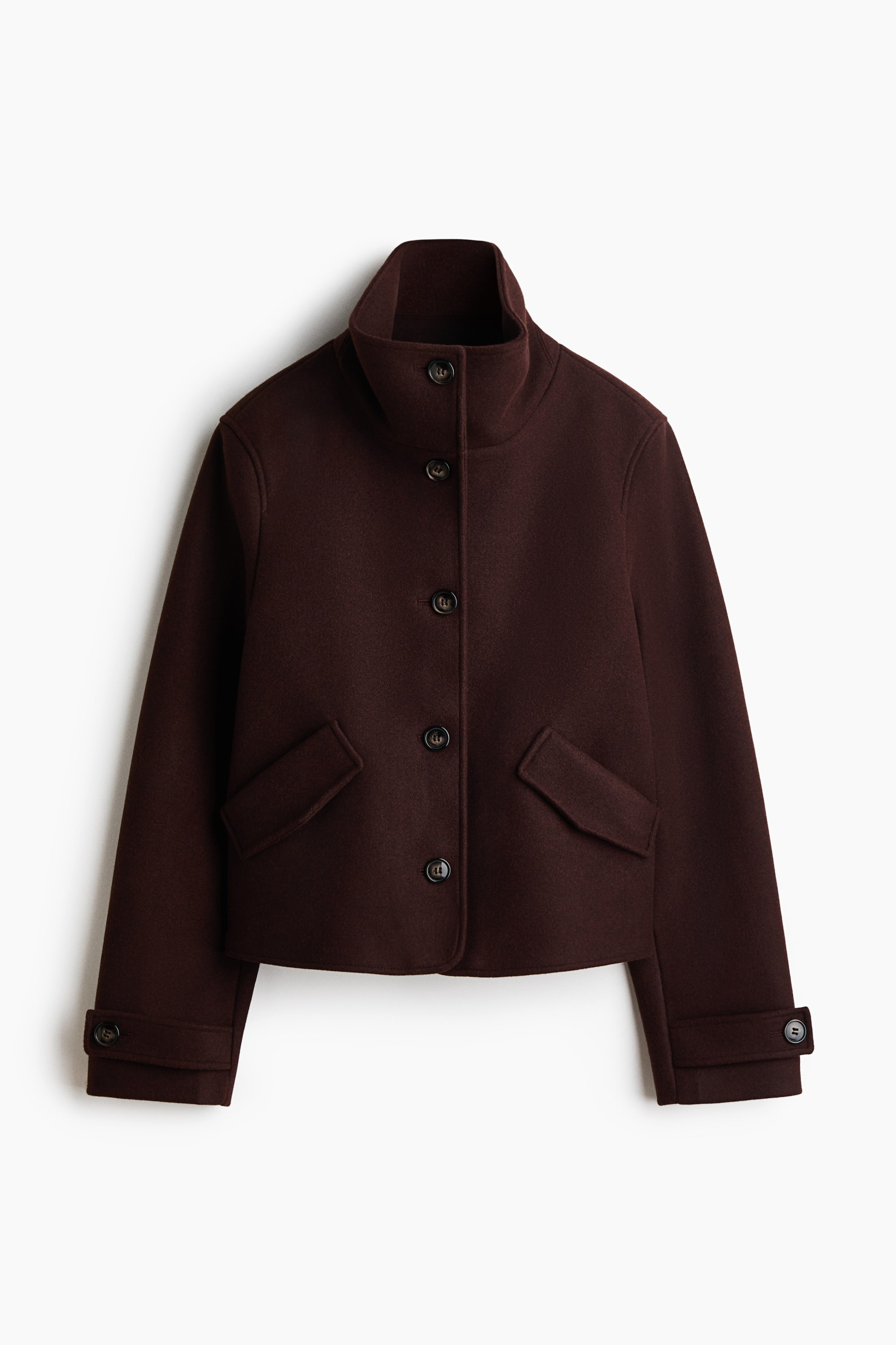 View larger image: Short funnel-collar jacket - Dark brown - Ladies | H&M 1