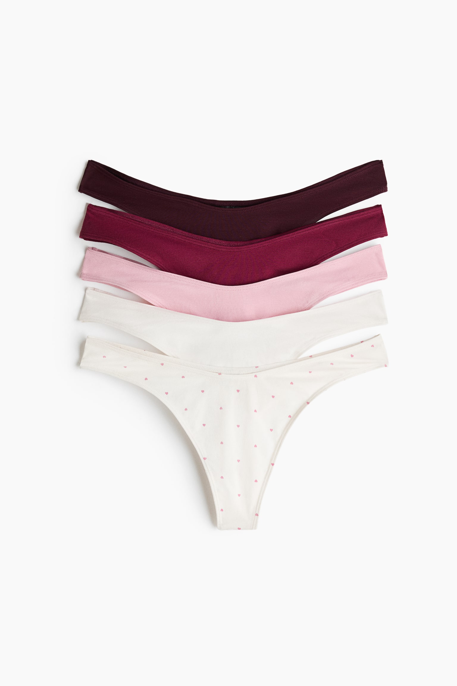 5-Pack Cotton Thong Briefs - Burgundy/dark pink/Light pink/leopard print/Black